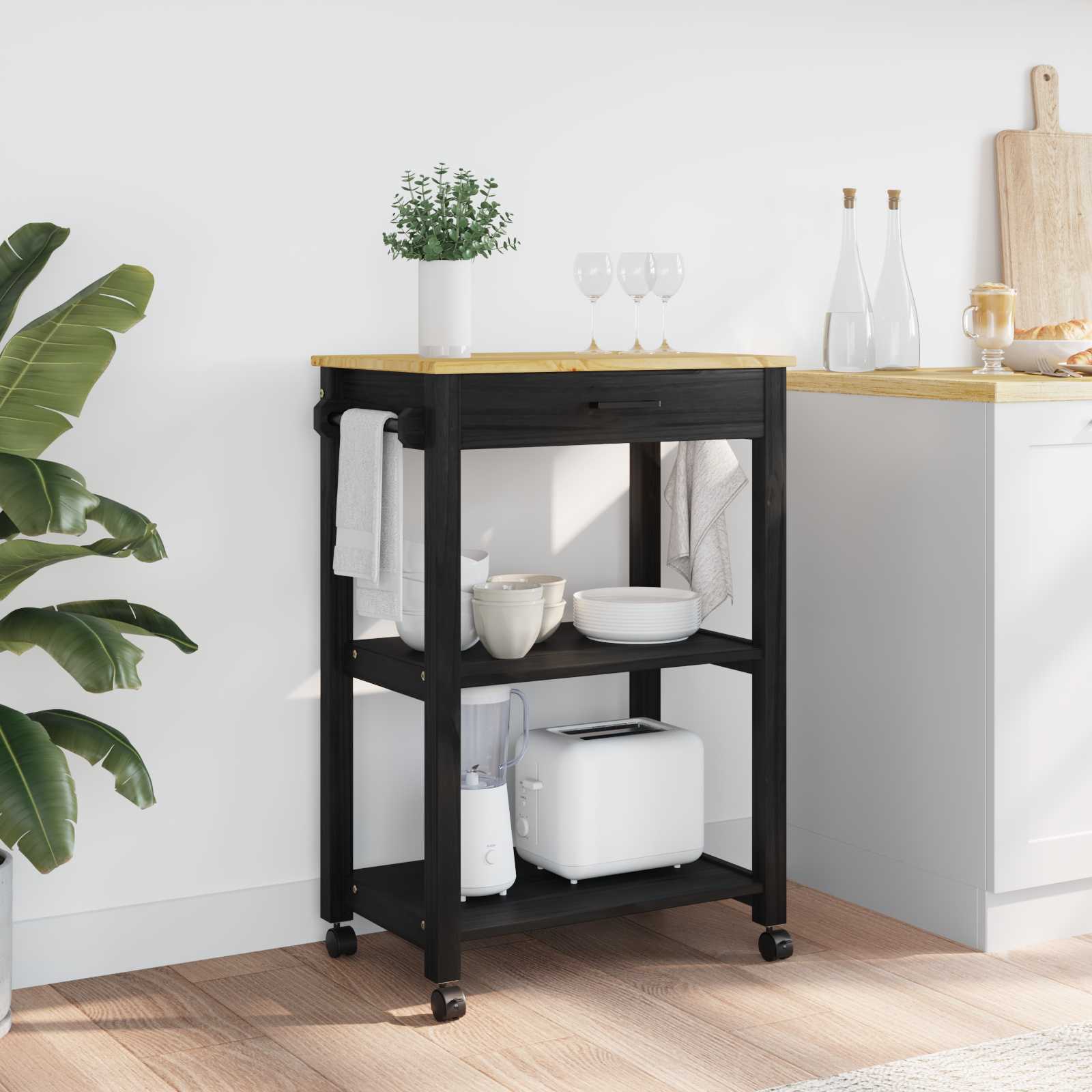 Kjøkkenvogn Ensfarget Svart 88,5 X 40 X 60 Cm