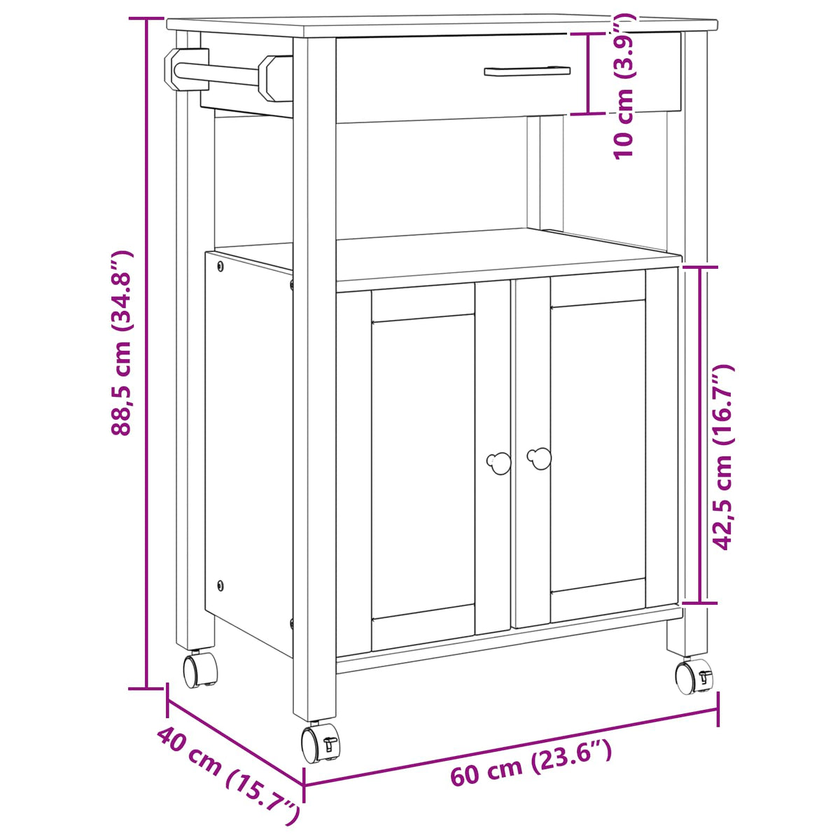 Kjøkkenvogn Ensfarget Svart 88,5 X 40 X 60 Cm