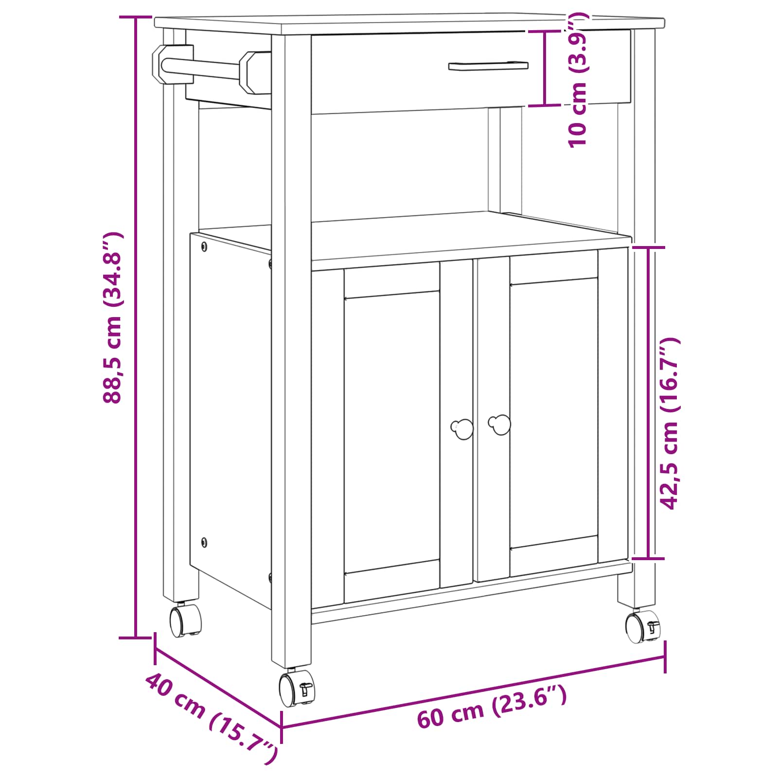 Kjøkkenvogn Ensfarget Svart 88,5 X 40 X 60 Cm