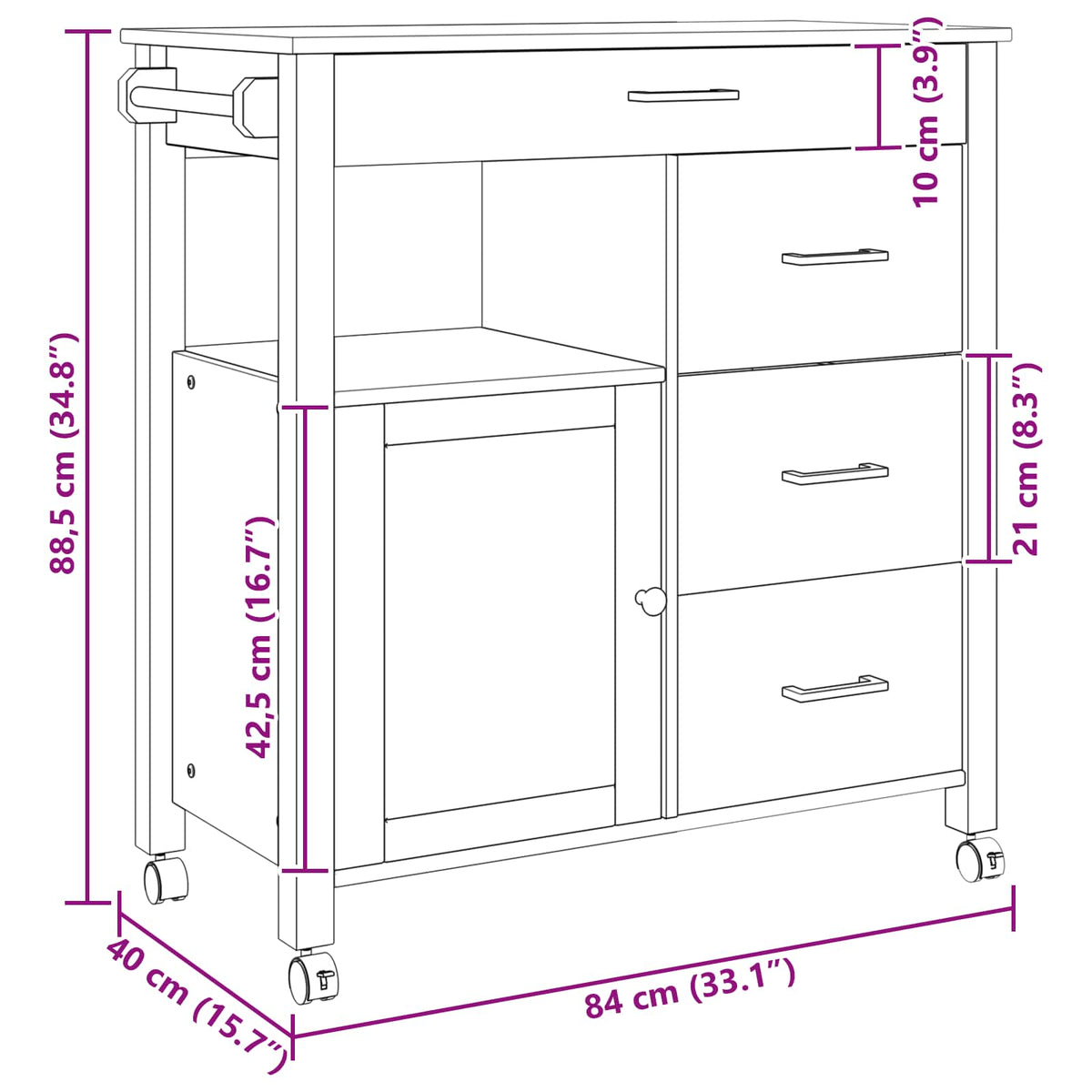 Kjøkkenvogn Ensfarget Svart