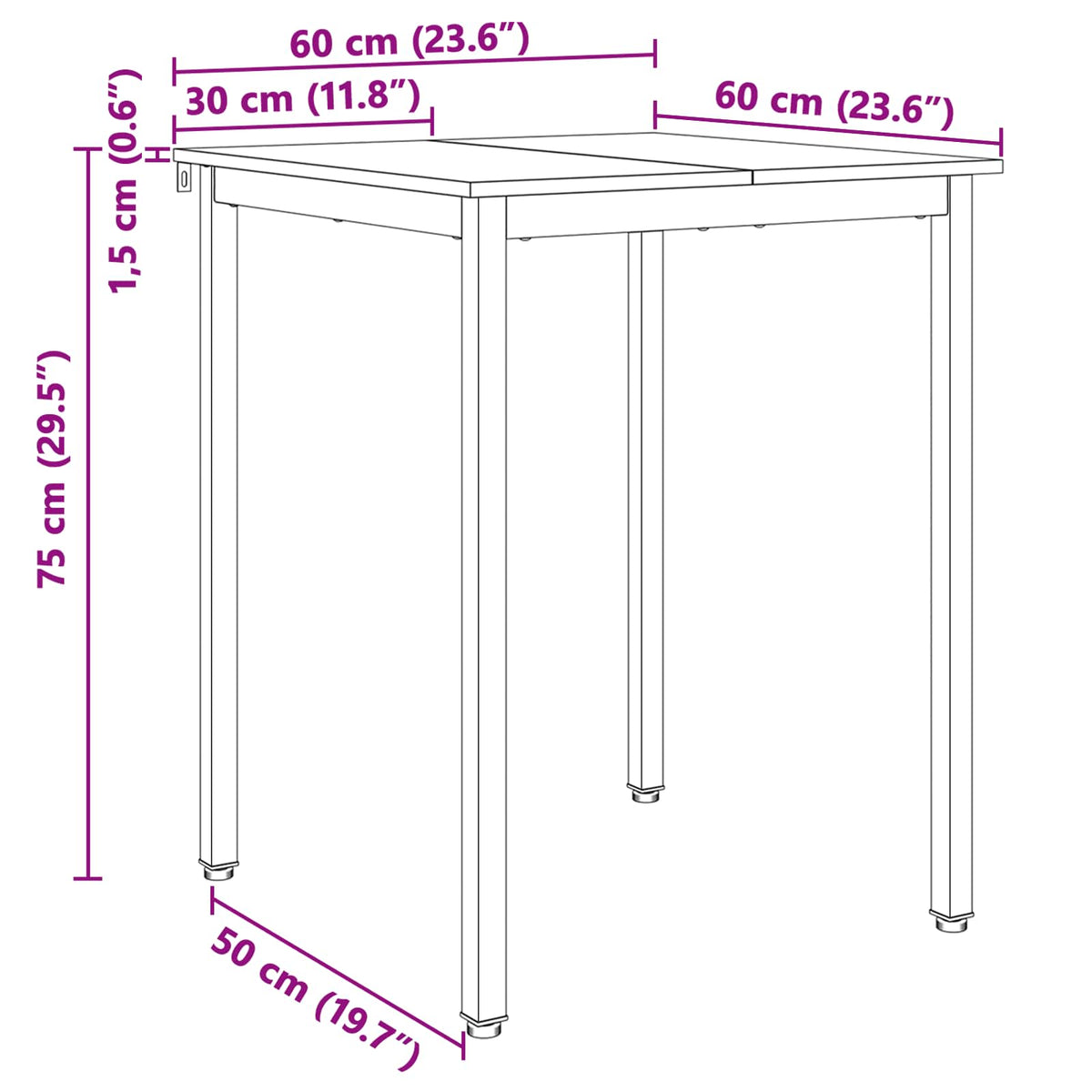 Spisebord Hvit 60 X 60 X 75 Cm Massiv Furu