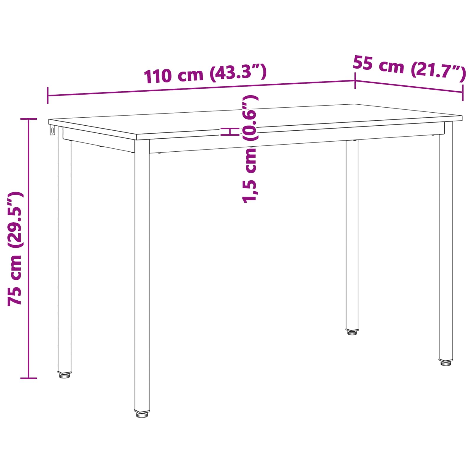 Spisebord Hvit 110 X 55 X 75 Cm Massiv Furu
