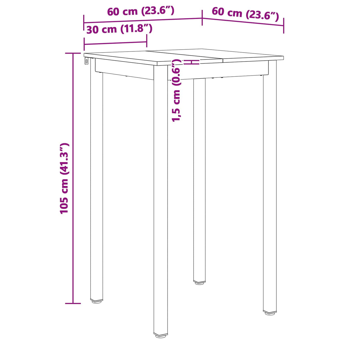Barbord Hvit 60 X 60 X 105 Cm Massiv Furu