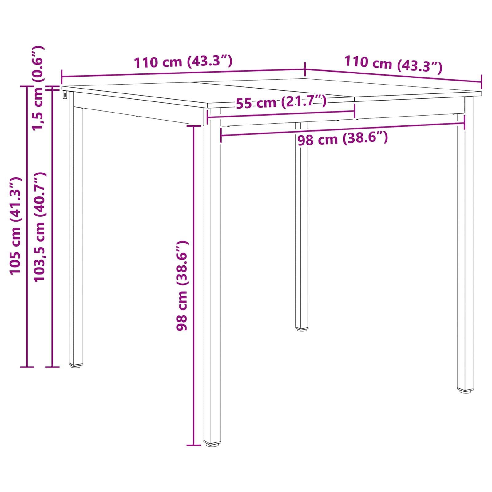 Barbord Hvit 110 X 55 X 105 Cm Massiv Furu