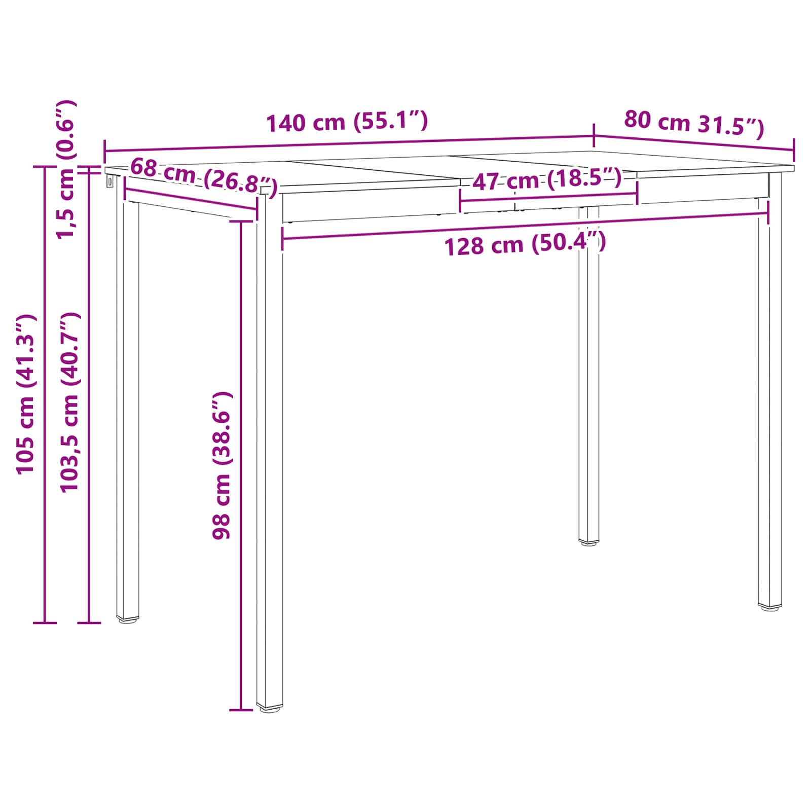 Barbord Hvit 110 X 55 X 105 Cm Massiv Furu