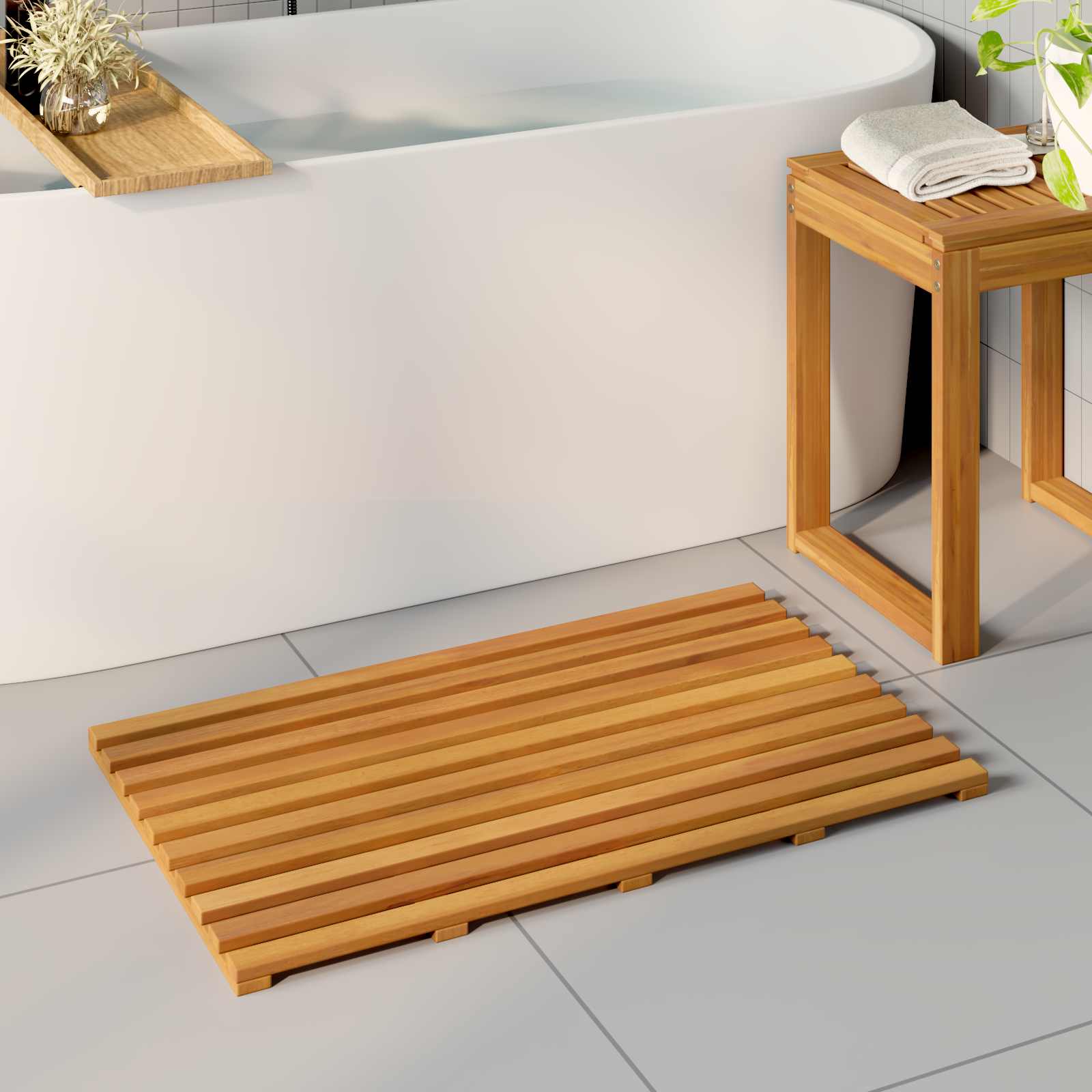 Badematte Ensfarget Brun 80 X 48 X 2,5 Cm Tre