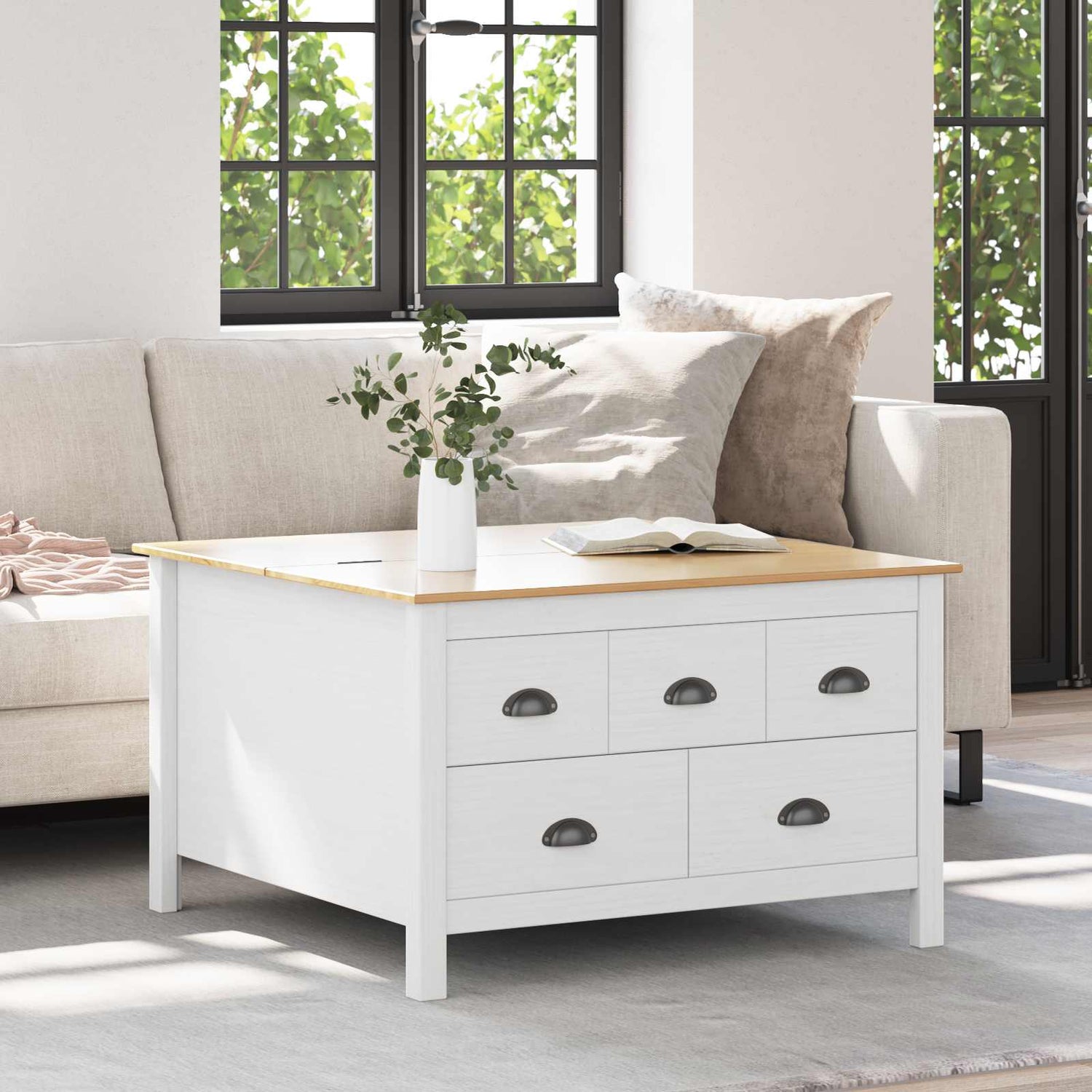 Kaffebord Hvit Og Honningbrun 79.5 X 79.5 X 49 Cm Massiv Furu