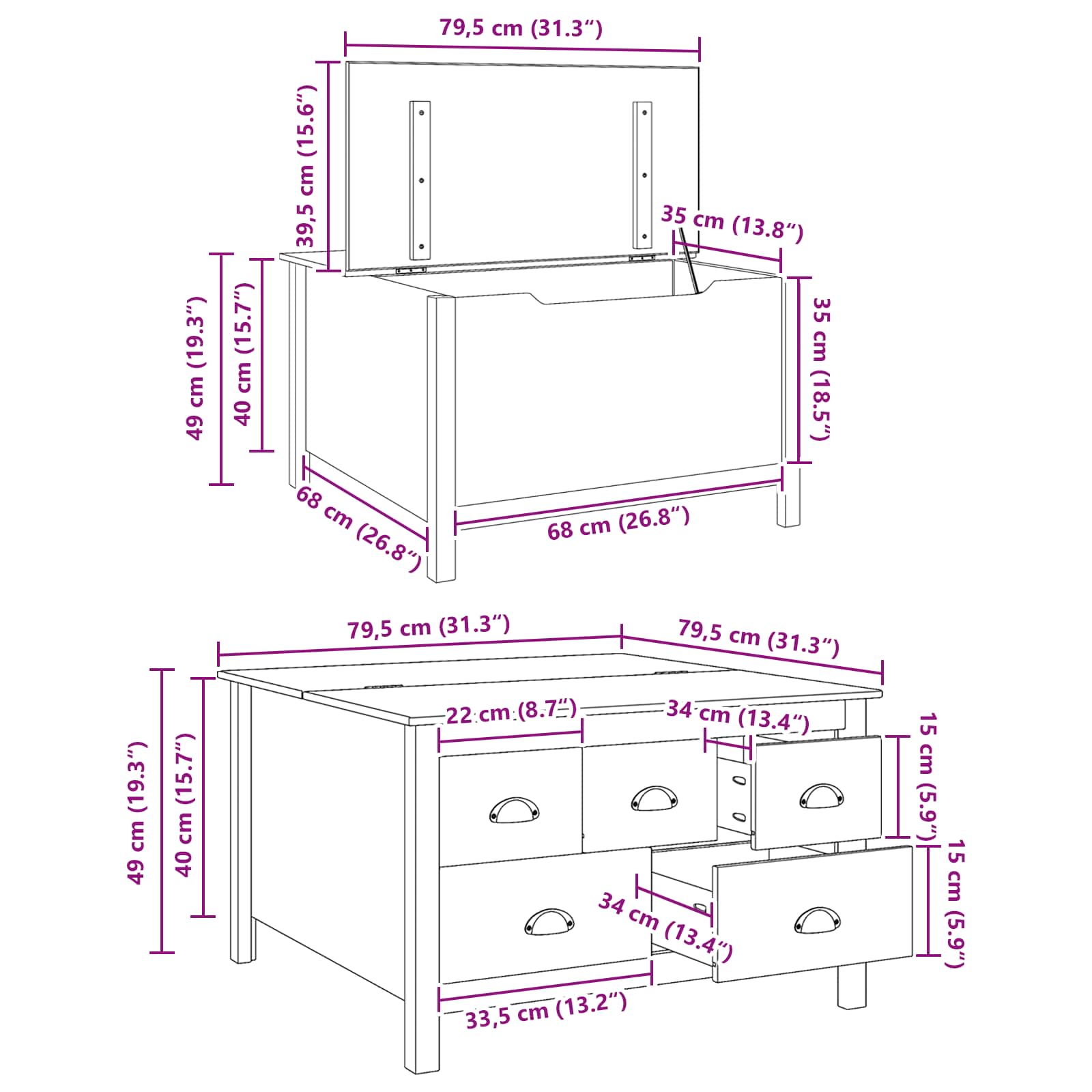 Kaffebord Hvit Og Honningbrun 79.5 X 79.5 X 49 Cm Massiv Furu