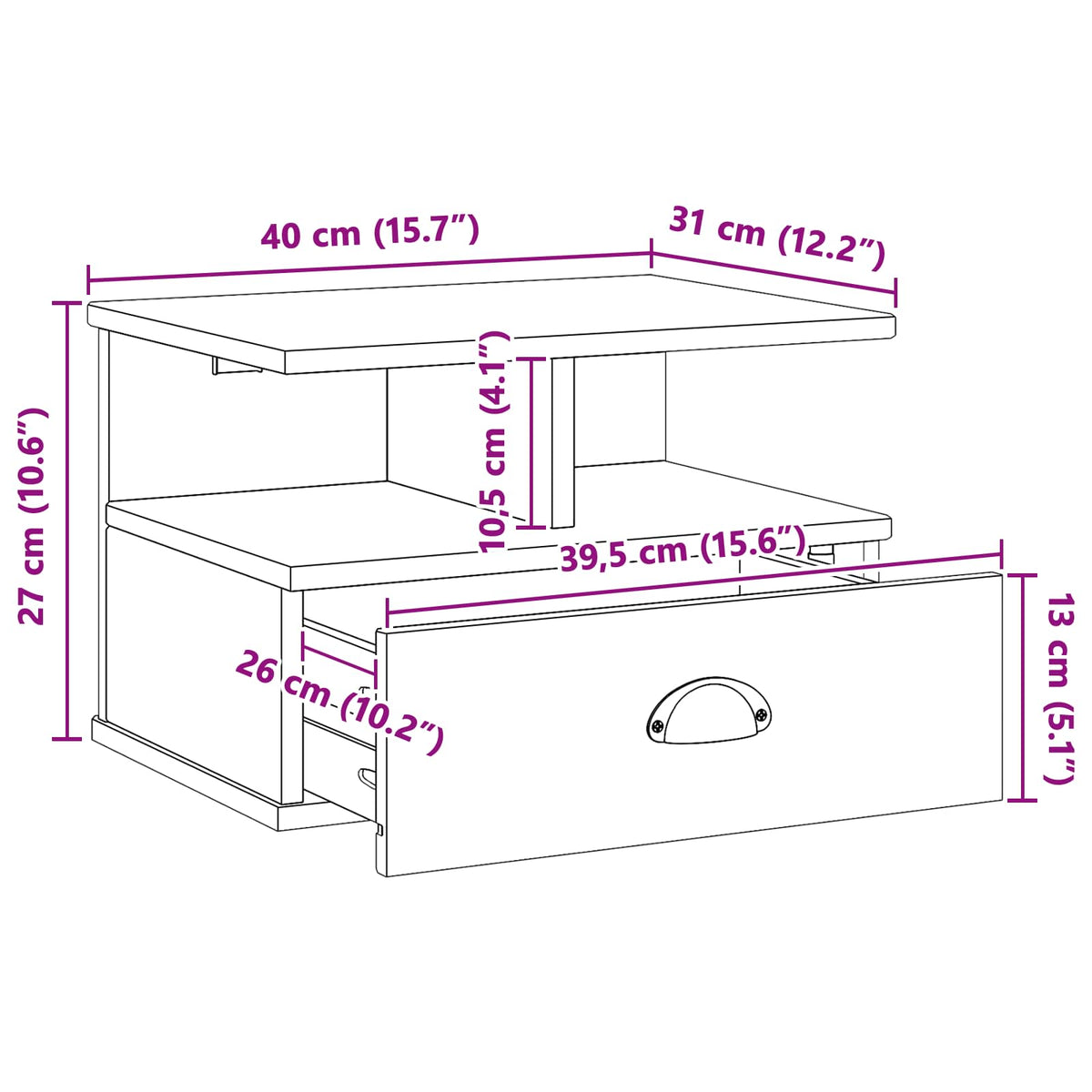 Nattbordskap Med Skuff Hvit 40 X 31 X 27 Cm Massiv Furu