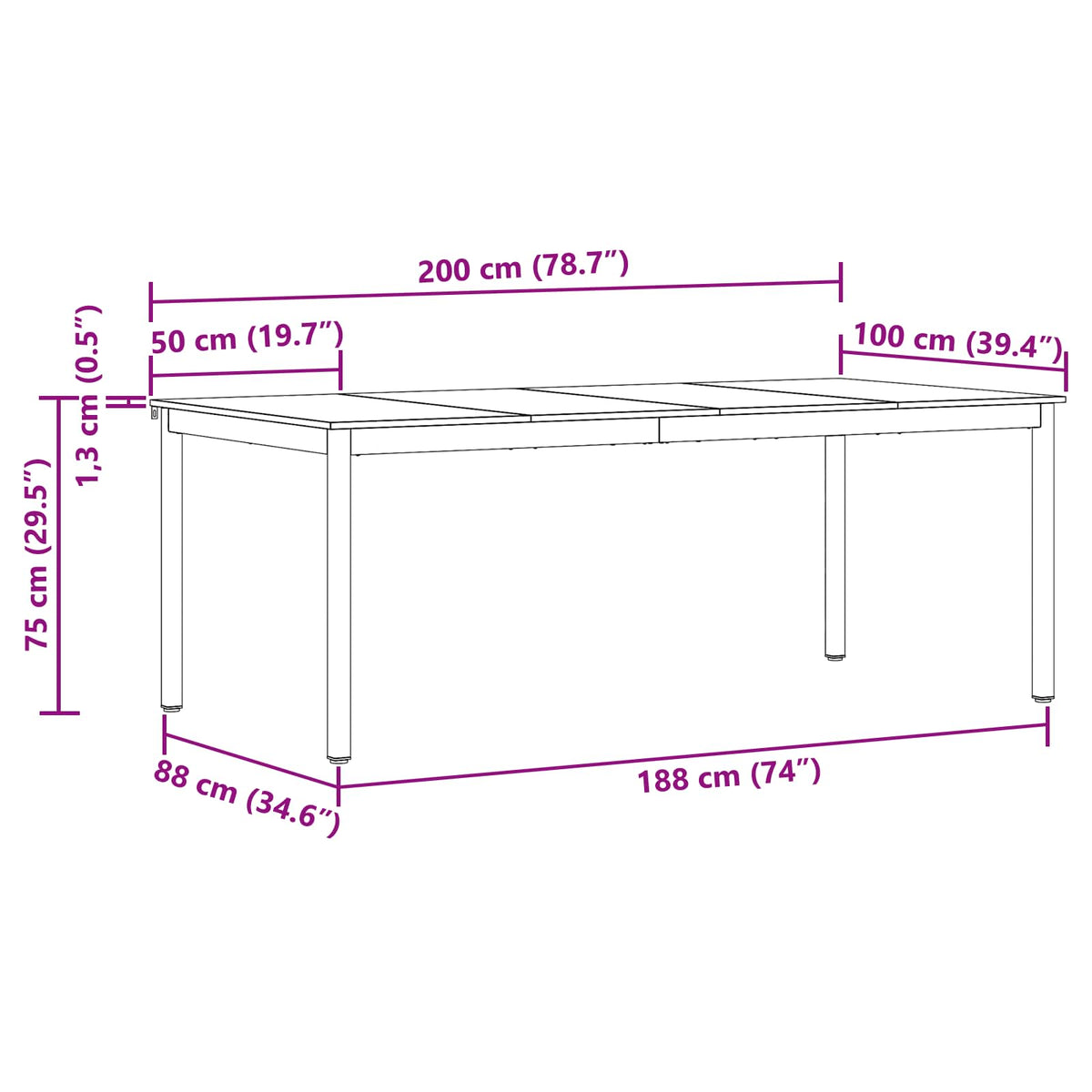 Spisebord 2 Pcs 200 X 100 X 75 Cm Konstruert Tre