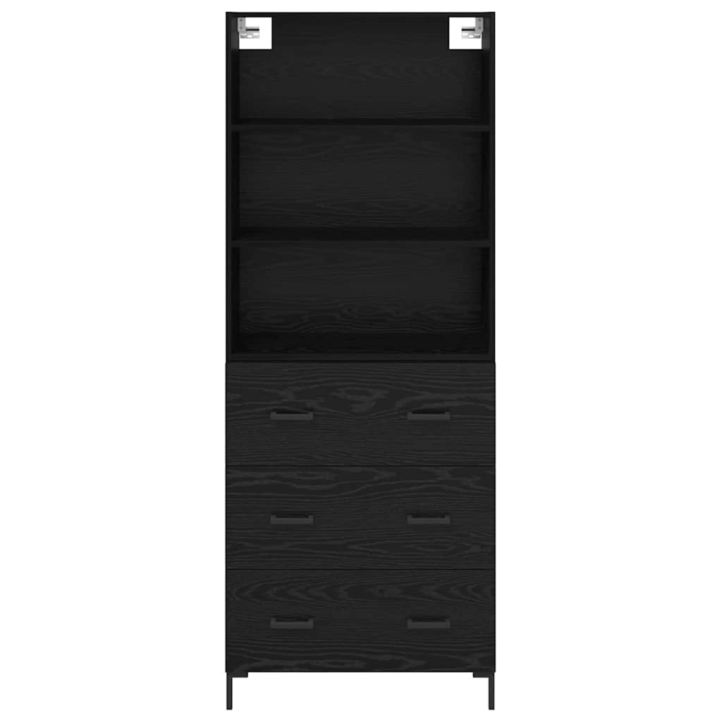 Høyskap Med Skuff Svart Eik 69,5 X 34 X 180 Cm Konstruert Tre