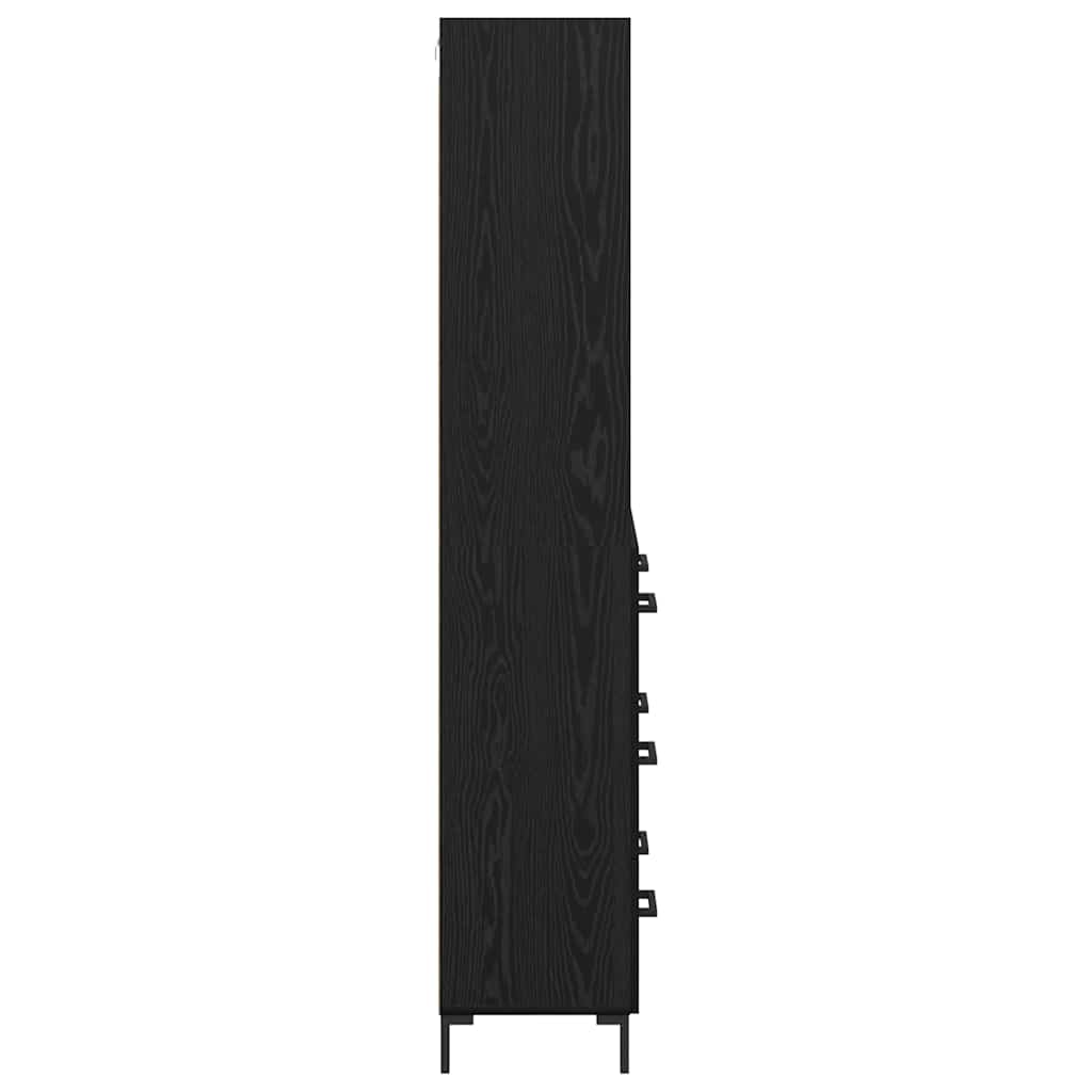 Høyskap Med Skuff Svart Eik 69,5 X 34 X 180 Cm Konstruert Tre