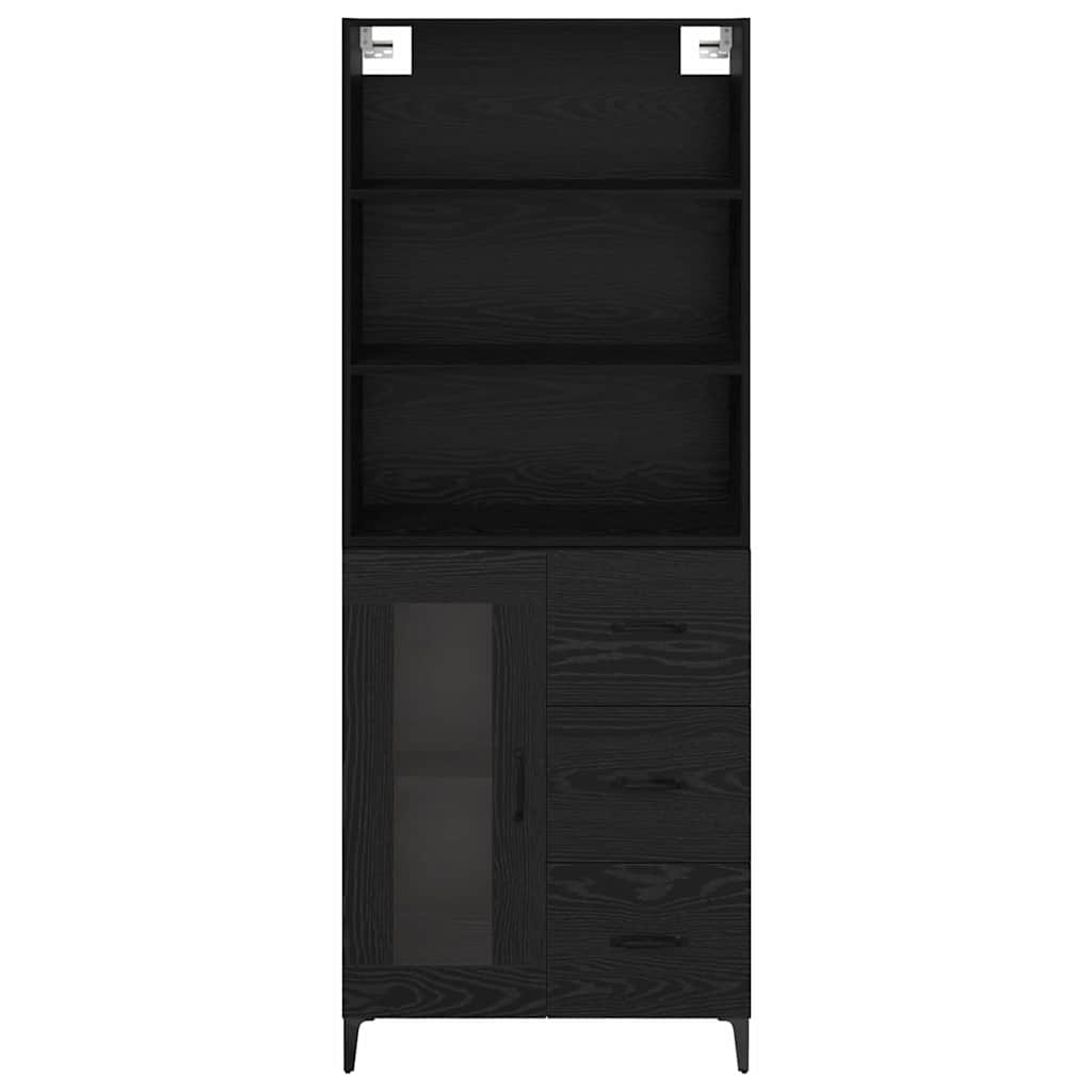 Høyskap Med Skuff Svart Eik 69,5 X 34 X 180 Cm Konstruert Tre