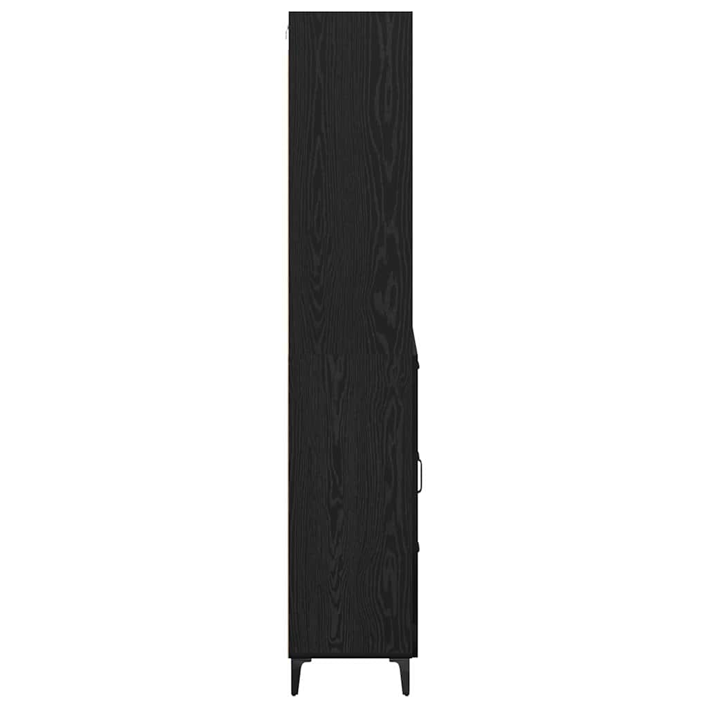 Høyskap Med Skuff Svart Eik 69,5 X 34 X 180 Cm Konstruert Tre