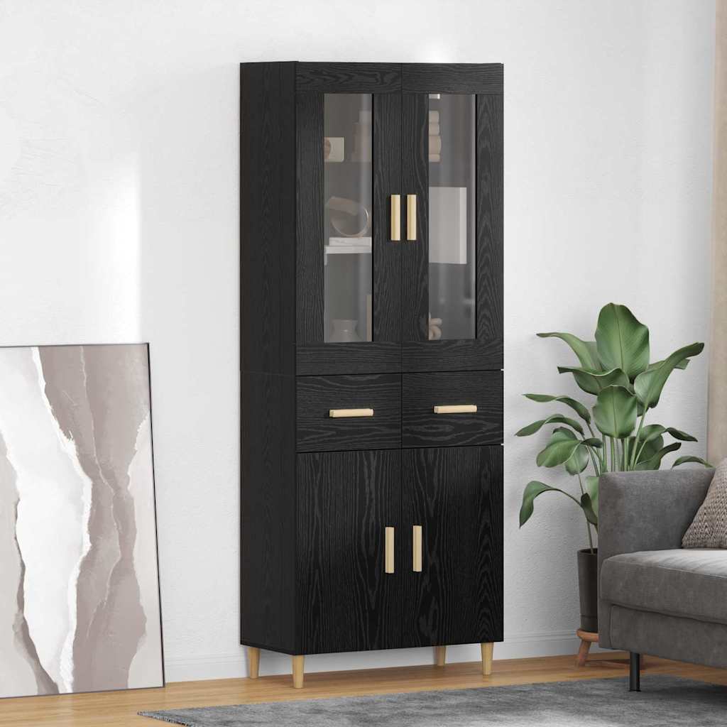 Høyskap Med Skuff Svart Eik 69,5 X 34 X 180 Cm Konstruert Tre