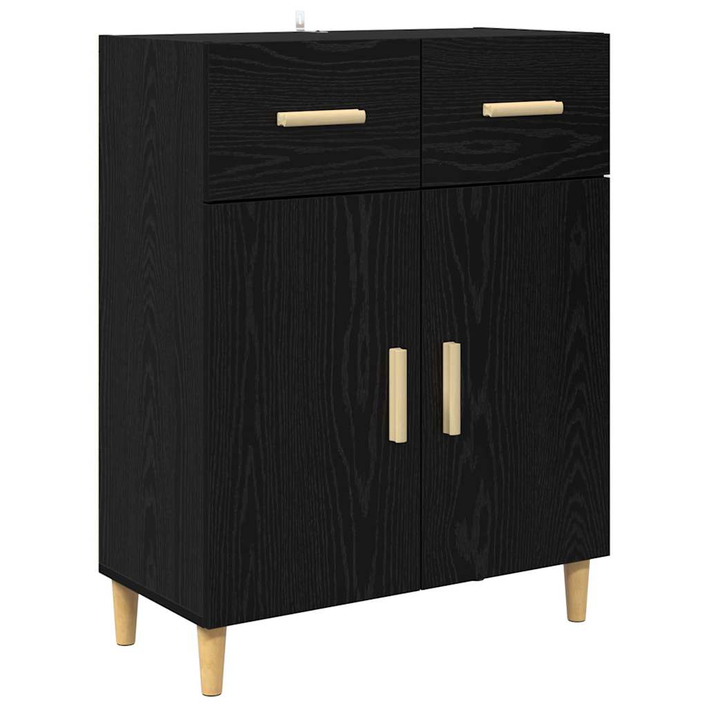Høyskap Med Skuff Svart Eik 69,5 X 34 X 180 Cm Konstruert Tre