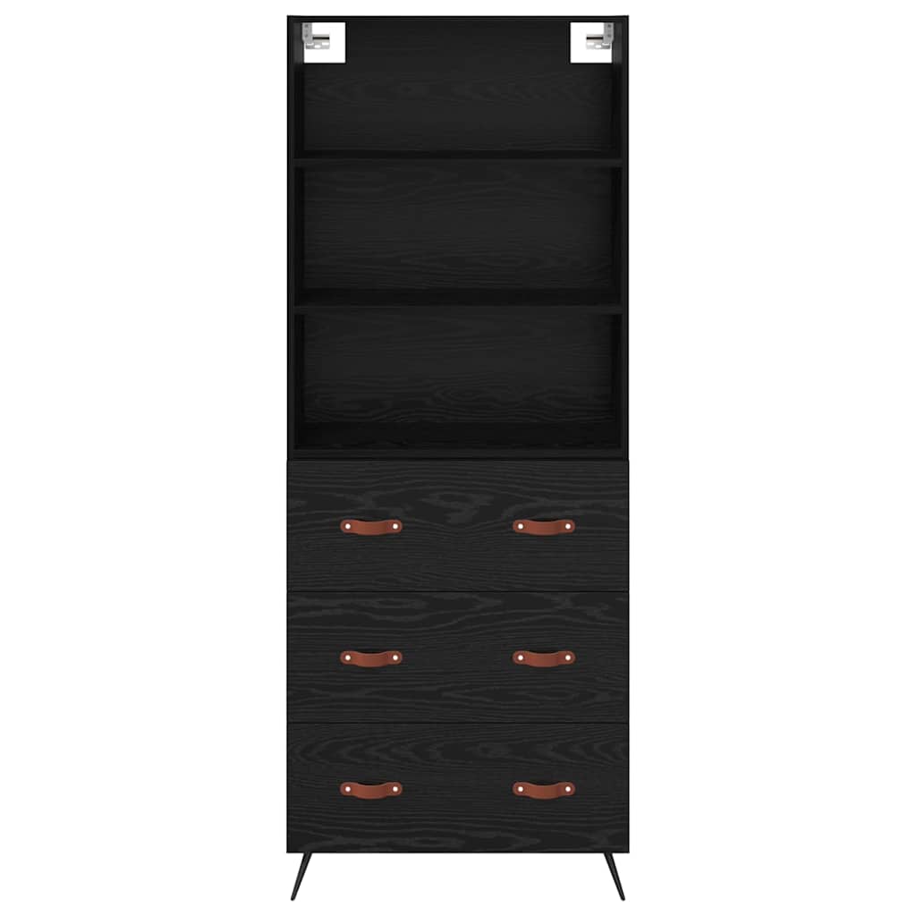 Høyskap Med Skuff Svart Eik 69,5 X 34 X 180 Cm Konstruert Tre
