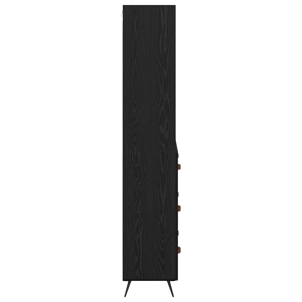 Høyskap Med Skuff Svart Eik 69,5 X 34 X 180 Cm Konstruert Tre