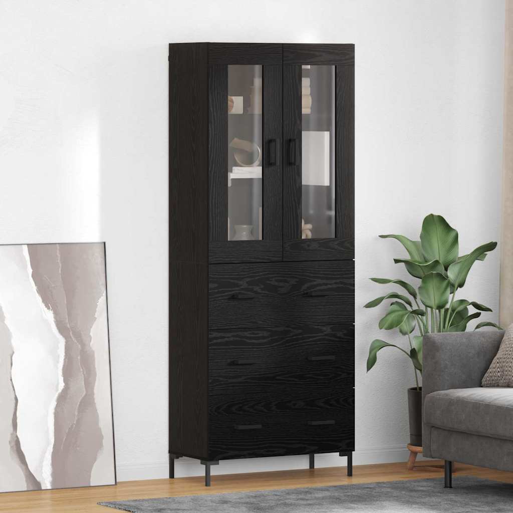Høyskap 2 Pcs Svart Eik 69,5 X 34 X 180 Cm Konstruert Tre