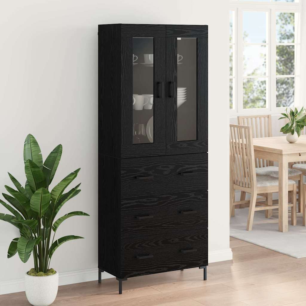 Høyskap 2 Pcs Svart Eik 69,5 X 34 X 180 Cm Konstruert Tre