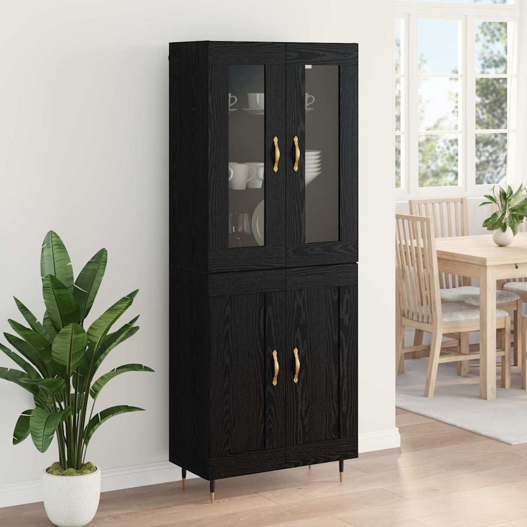 Høyskap 2 Pcs Svart Eik 69,5 X 34 X 180 Cm Konstruert Tre