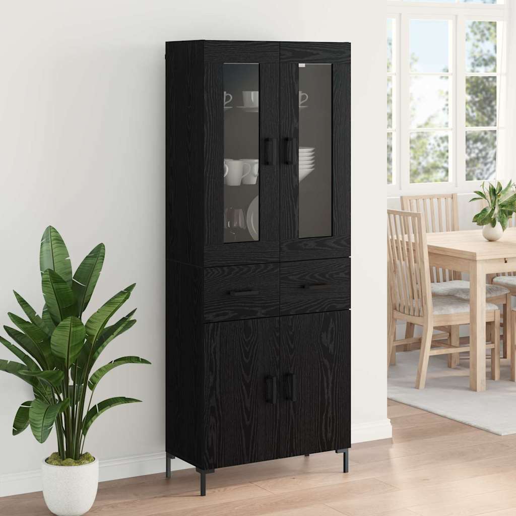 Høyskap 2 Pcs Svart Eik 69,5 X 34 X 180 Cm Konstruert Tre