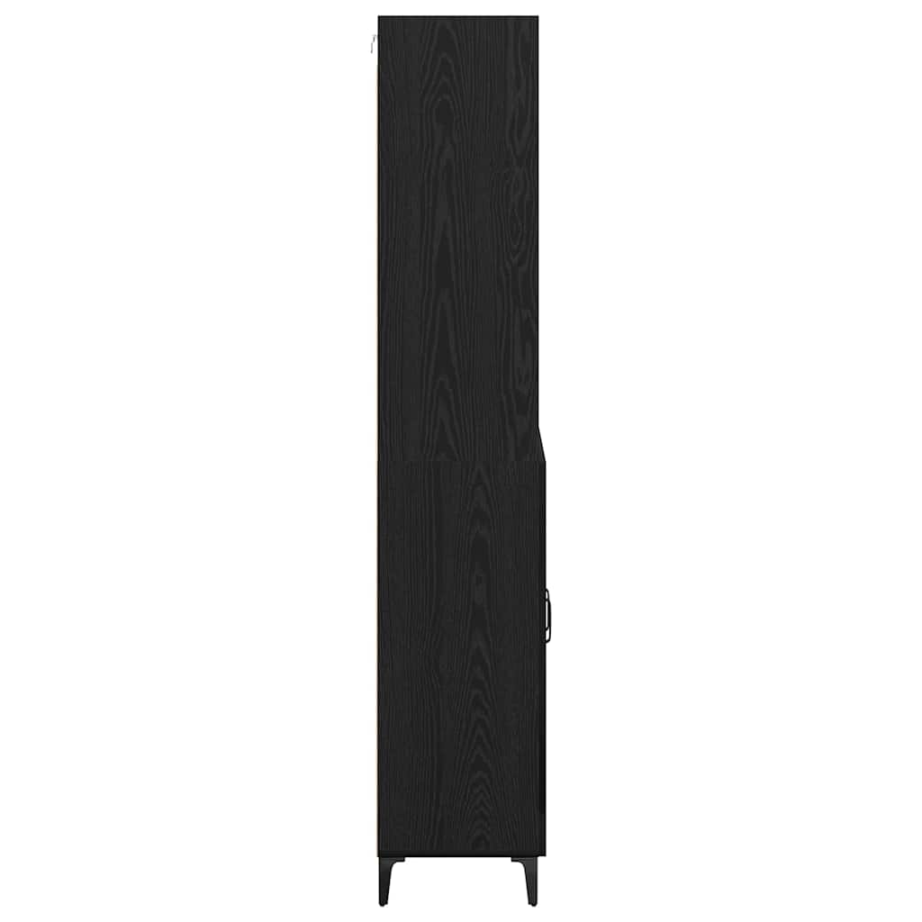 Høyskap Med Skuff Svart Eik 69,5 X 34 X 180 Cm Konstruert Tre