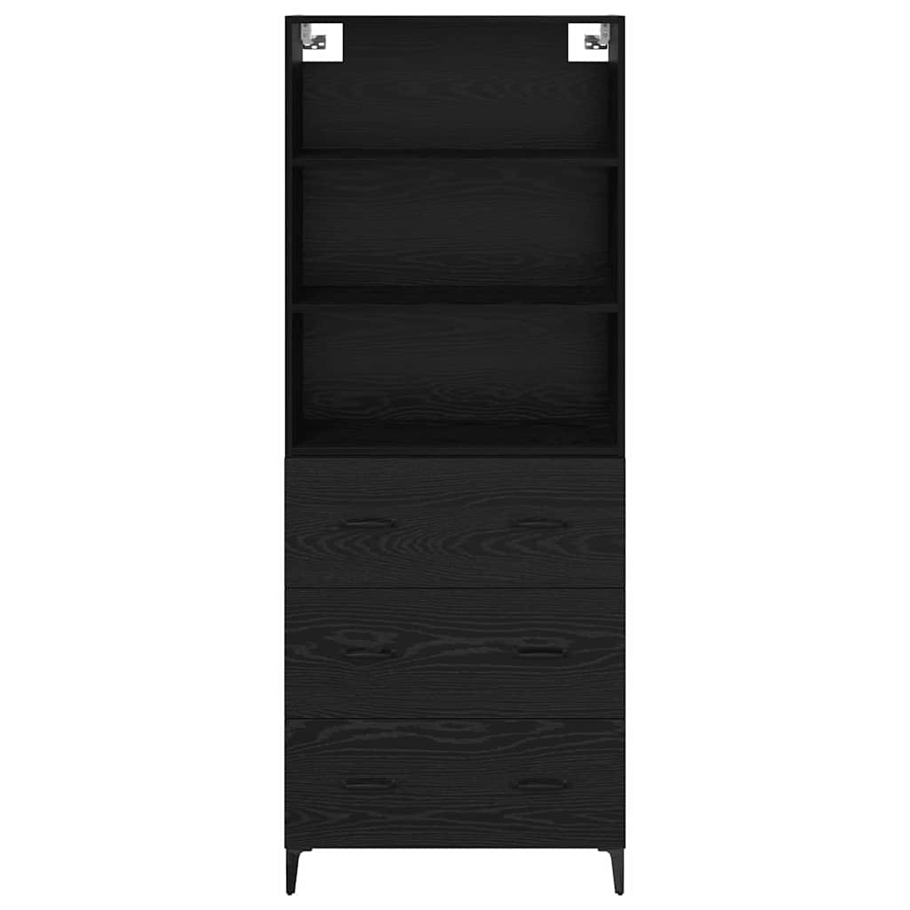 Høyskap Med Skuff Svart Eik 69,5 X 34 X 180 Cm Konstruert Tre