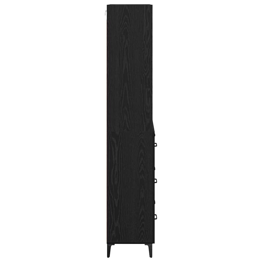Høyskap Med Skuff Svart Eik 69,5 X 34 X 180 Cm Konstruert Tre