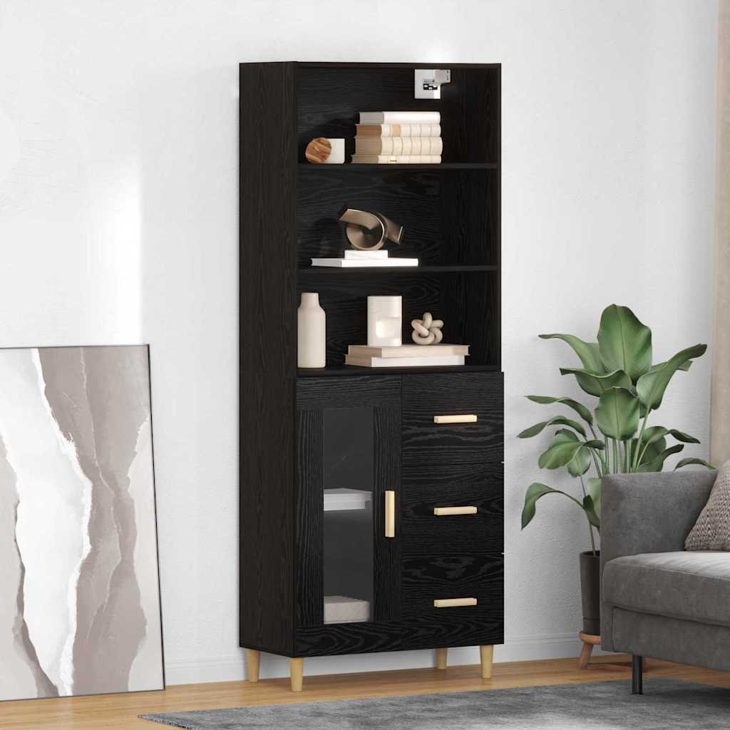 Høyskap Med Skuff Svart Eik 69,5 X 32,5 X 180 Cm Konstruert Tre