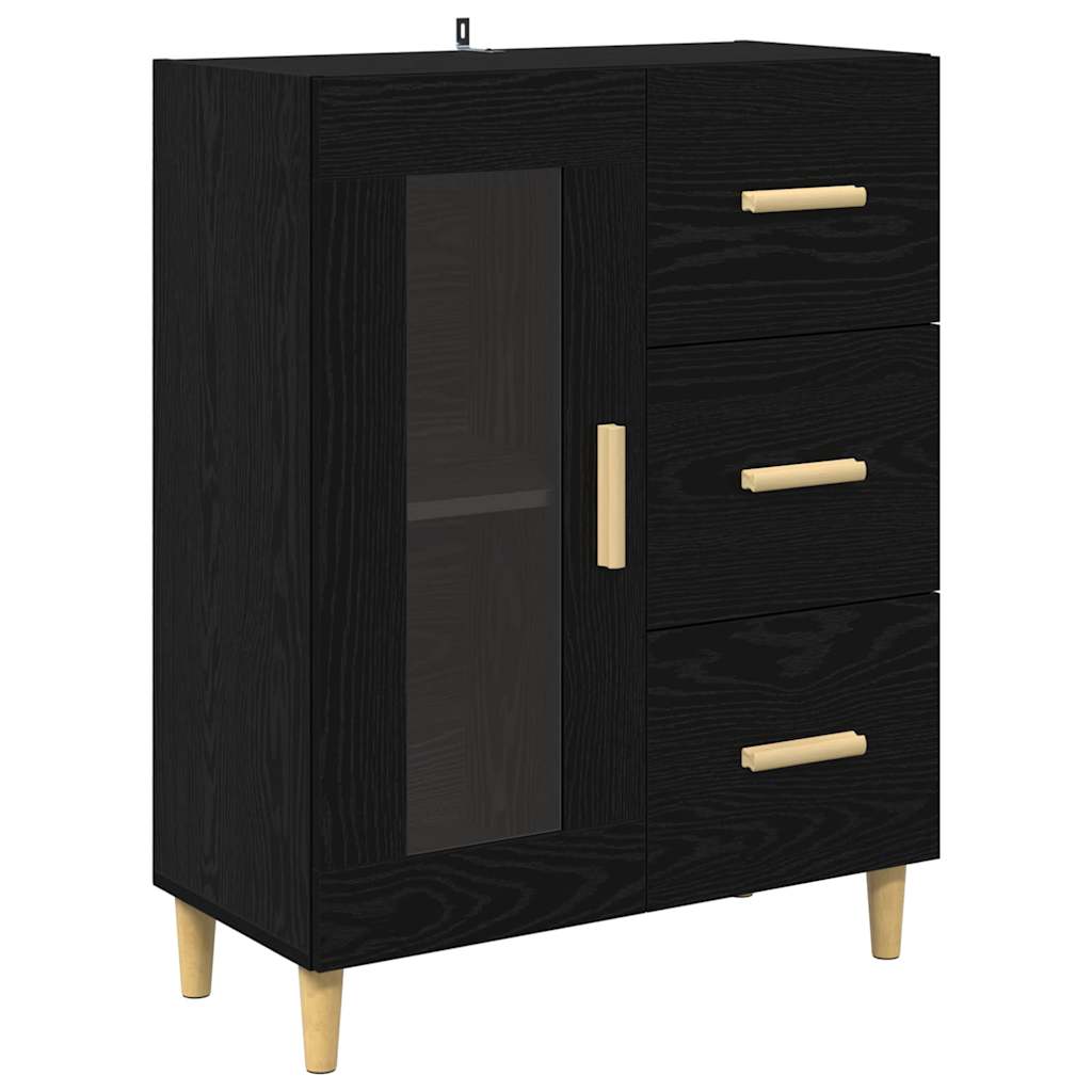 Høyskap Med Skuff Svart Eik 69,5 X 32,5 X 180 Cm Konstruert Tre
