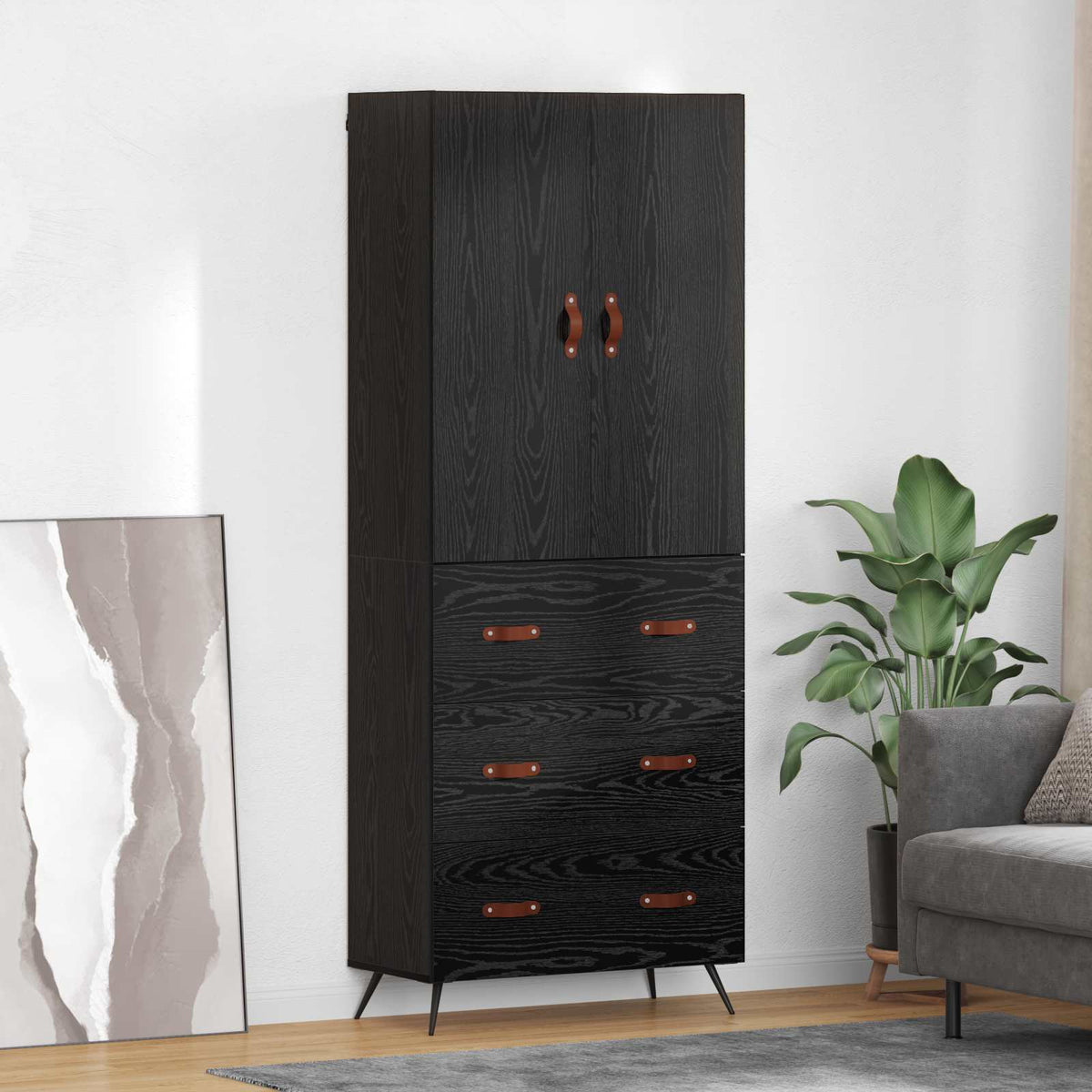 Høyskap Veggmontert Svart Eik 69,5 X 34 X 180 Cm Konstruert Tre