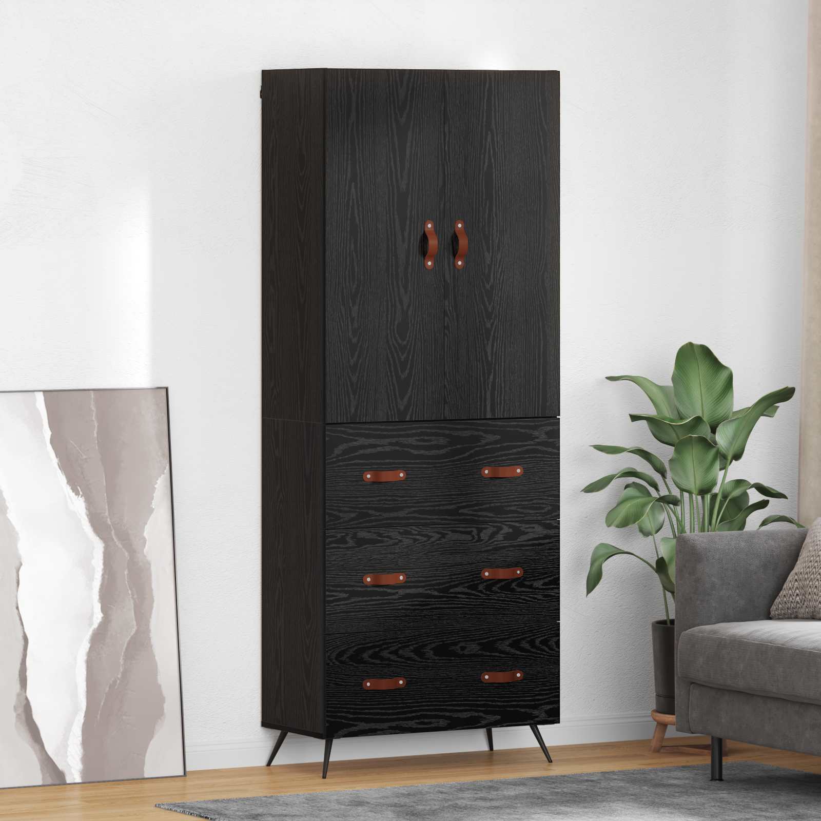 Høyskap Veggmontert Svart Eik 69,5 X 34 X 180 Cm Konstruert Tre