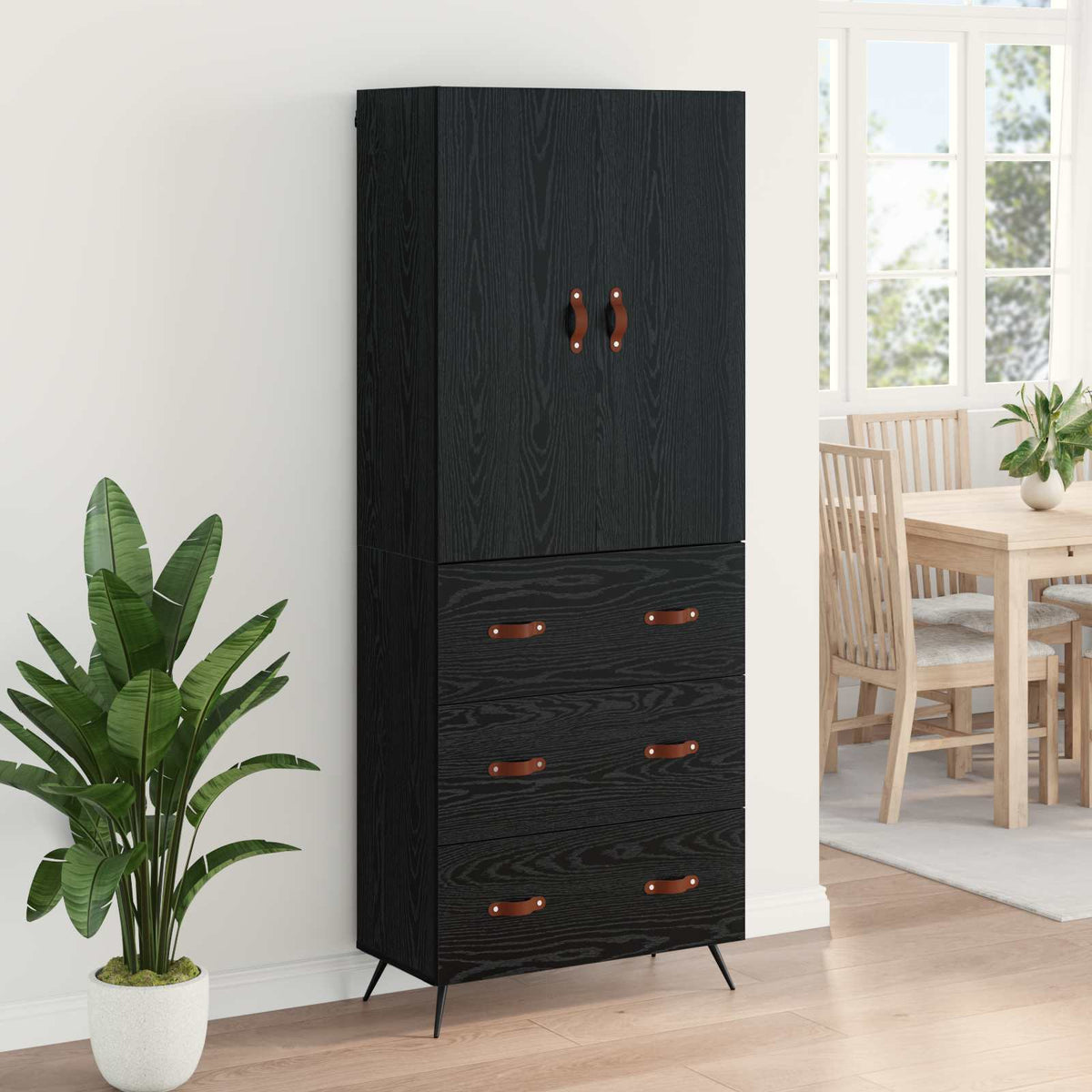 Høyskap Veggmontert Svart Eik 69,5 X 34 X 180 Cm Konstruert Tre