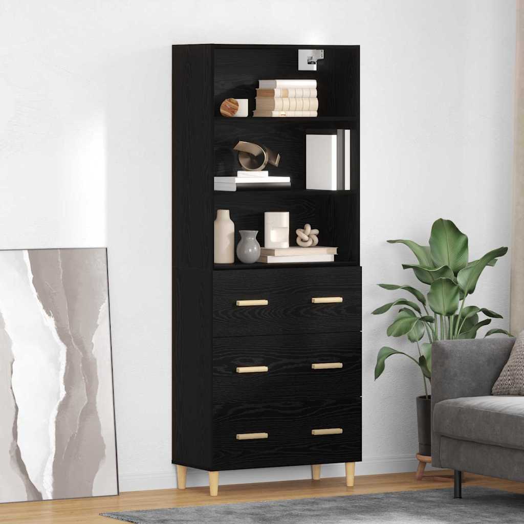 Høyskap Med Skuff Svart Eik 69,5 X 32,5 X 180 Cm Konstruert Tre