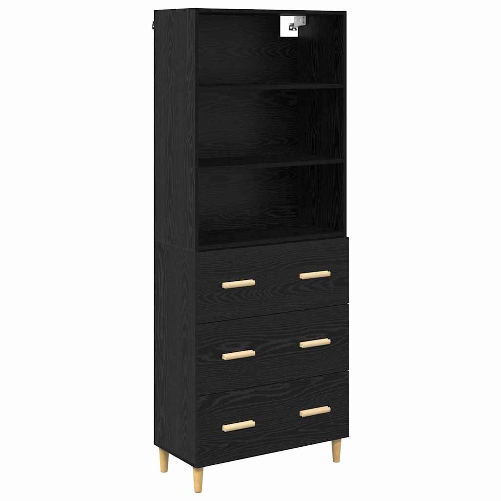 Høyskap Med Skuff Svart Eik 69,5 X 32,5 X 180 Cm Konstruert Tre