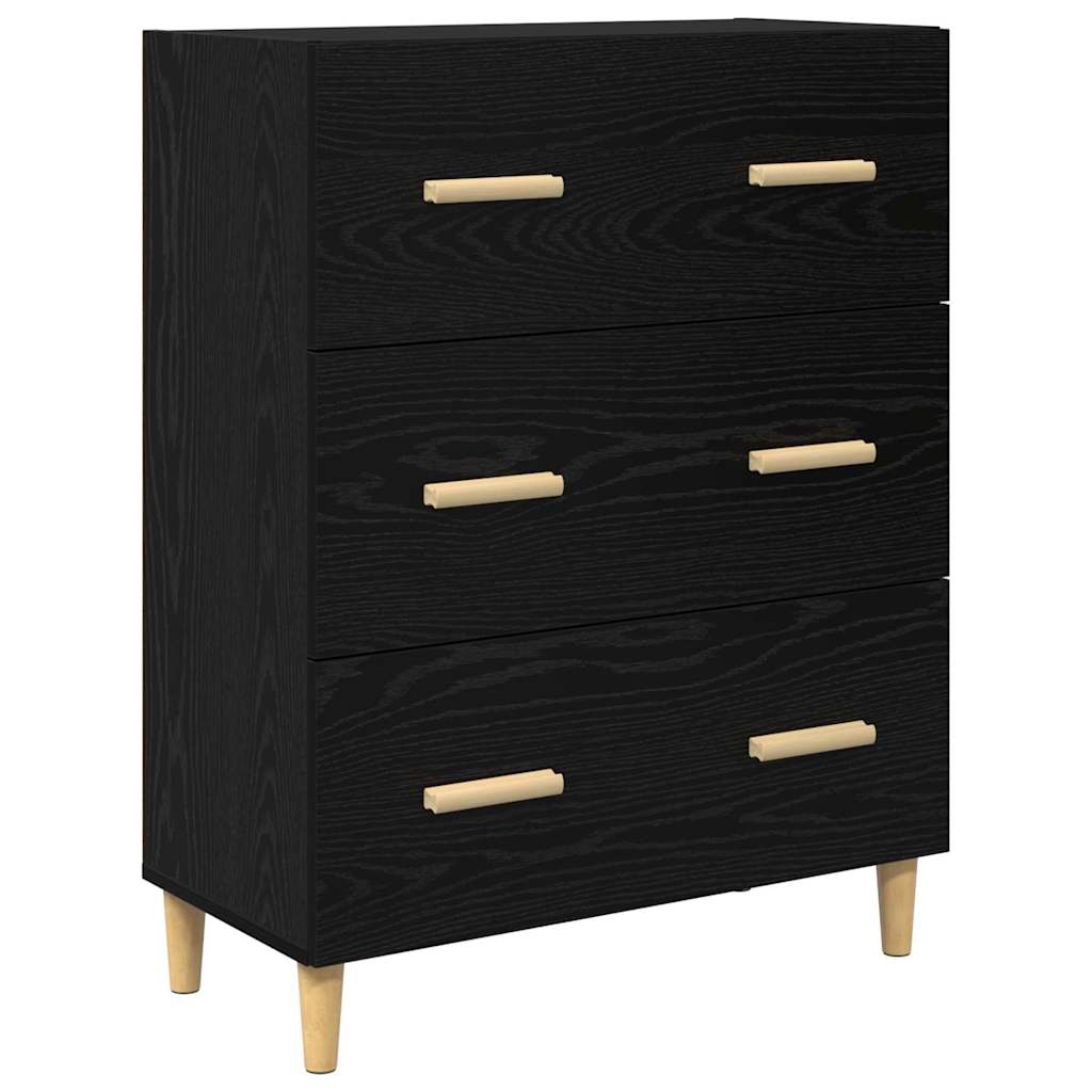 Høyskap Med Skuff Svart Eik 69,5 X 32,5 X 180 Cm Konstruert Tre