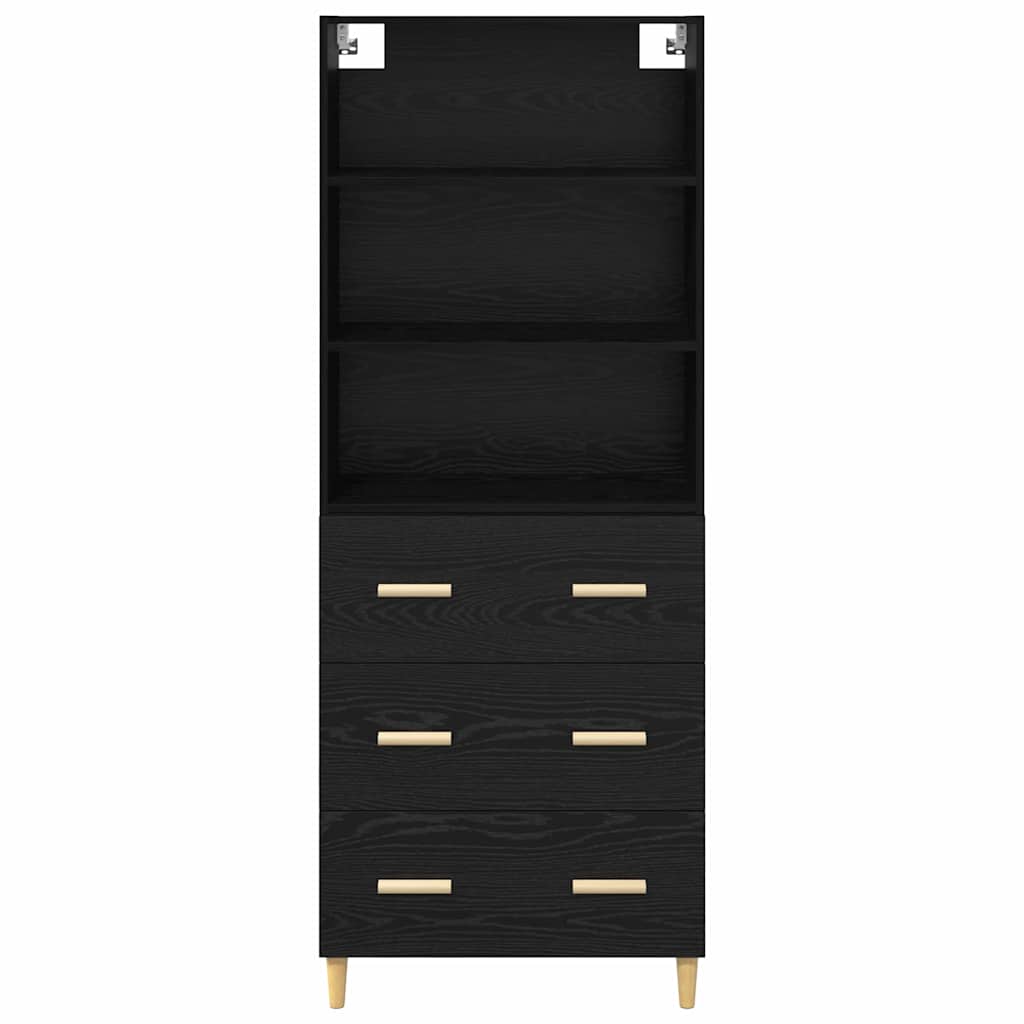 Høyskap Med Skuff Svart Eik 69,5 X 32,5 X 180 Cm Konstruert Tre