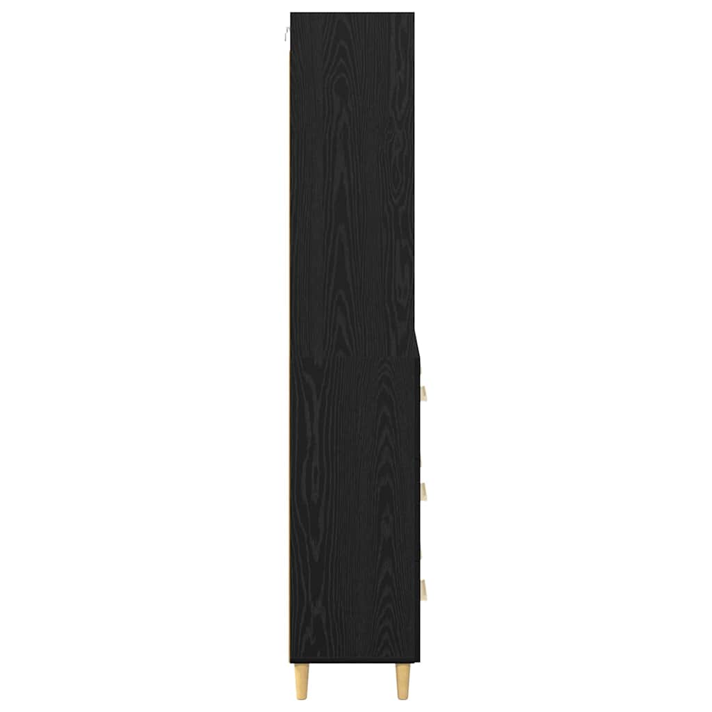 Høyskap Med Skuff Svart Eik 69,5 X 32,5 X 180 Cm Konstruert Tre
