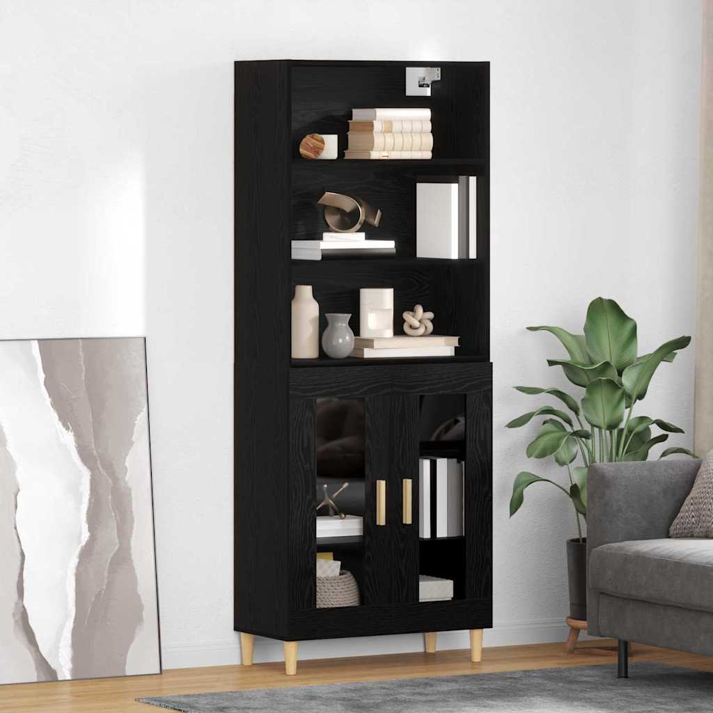 Høyskap Svart Eik 69,5 X 32,5 X 180 Cm Konstruert Tre