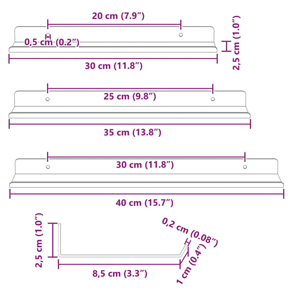 Vegghylle Med Hylle Veggmontert 3 Pcs Antrasitt 40 X 9 X 2,5 Cm