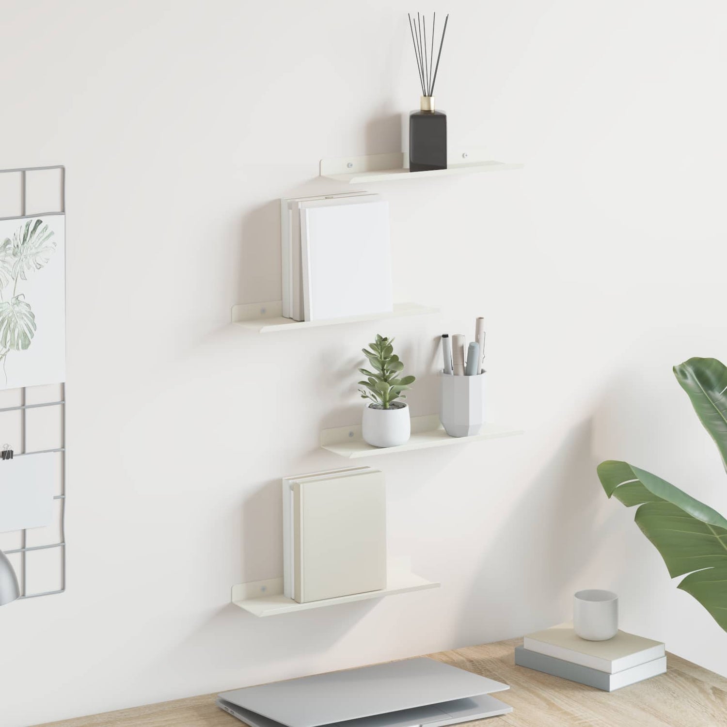 Vegghylle Med Hylle Veggmontert 4 Pcs Hvit 30 X 9 X 2,5 Cm