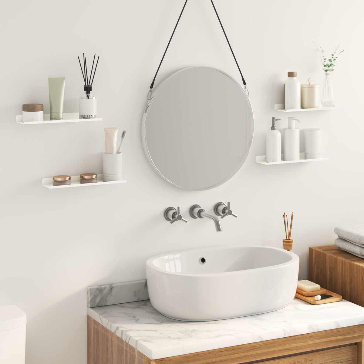 Vegghylle Med Hylle Veggmontert 4 Pcs Hvit 30 X 9 X 2,5 Cm