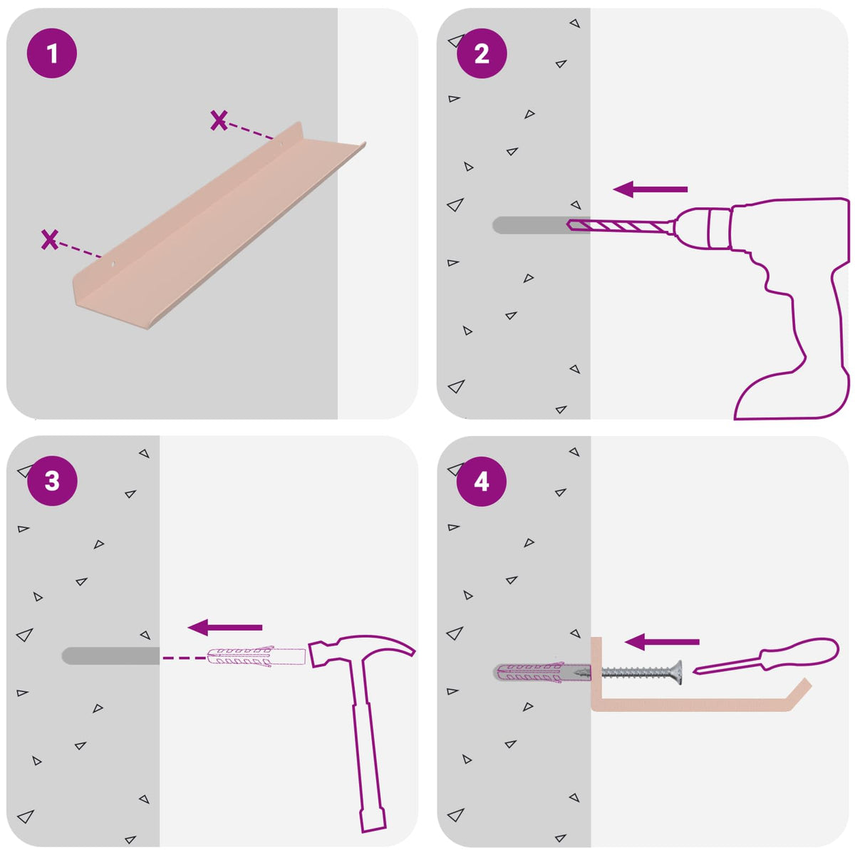 Vegghylle Med Hylle Veggmontert 4 Pcs Rosa 40 X 9 X 2,5 Cm