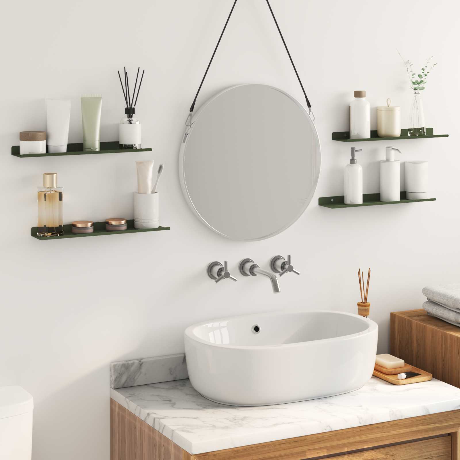 Vegghylle Med Hylle 4 Pcs Olivengrønn 40 X 9 X 2,5 Cm