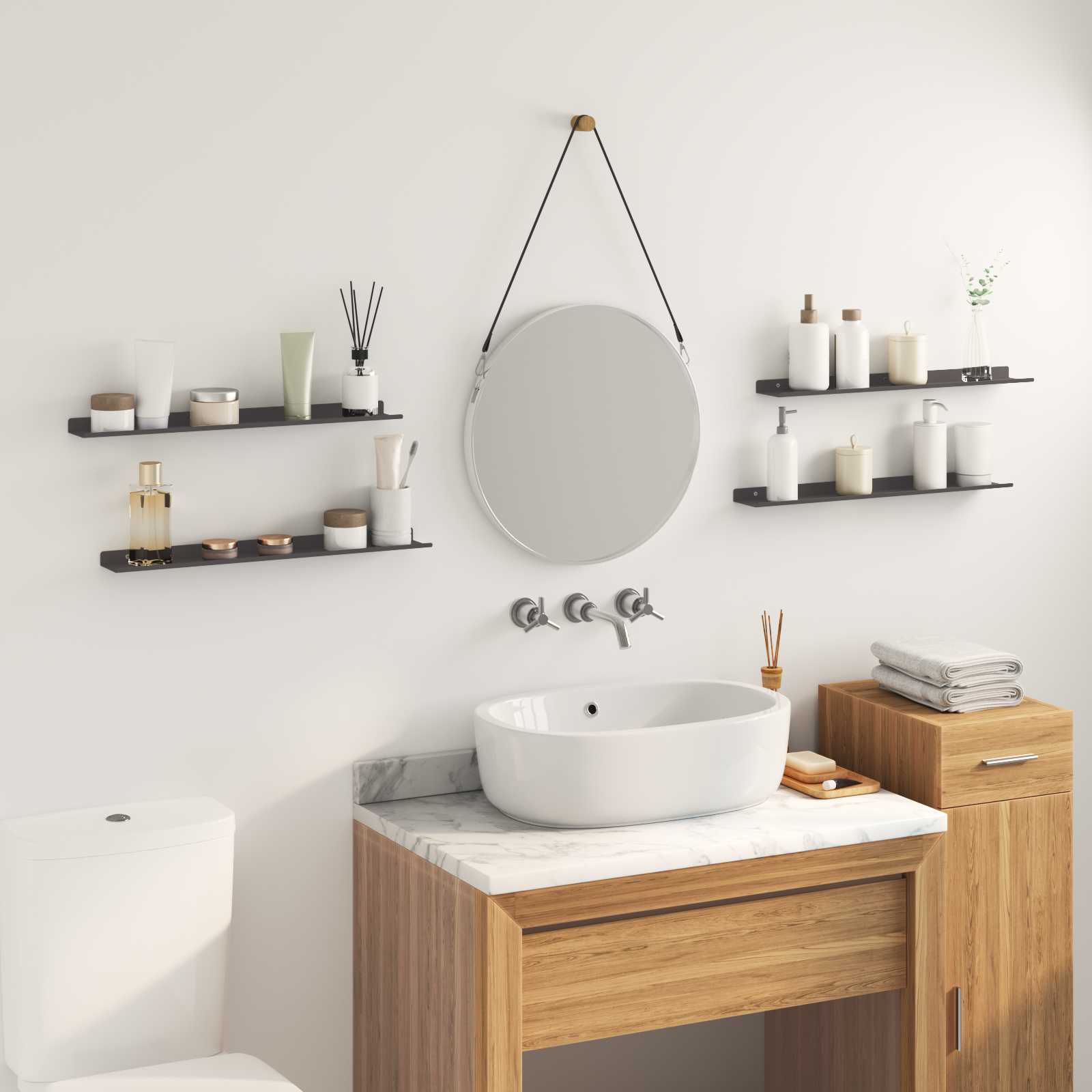 Vegghylle Med Hylle Veggmontert 4 Pcs Svart 60 X 9 X 2,5 Cm