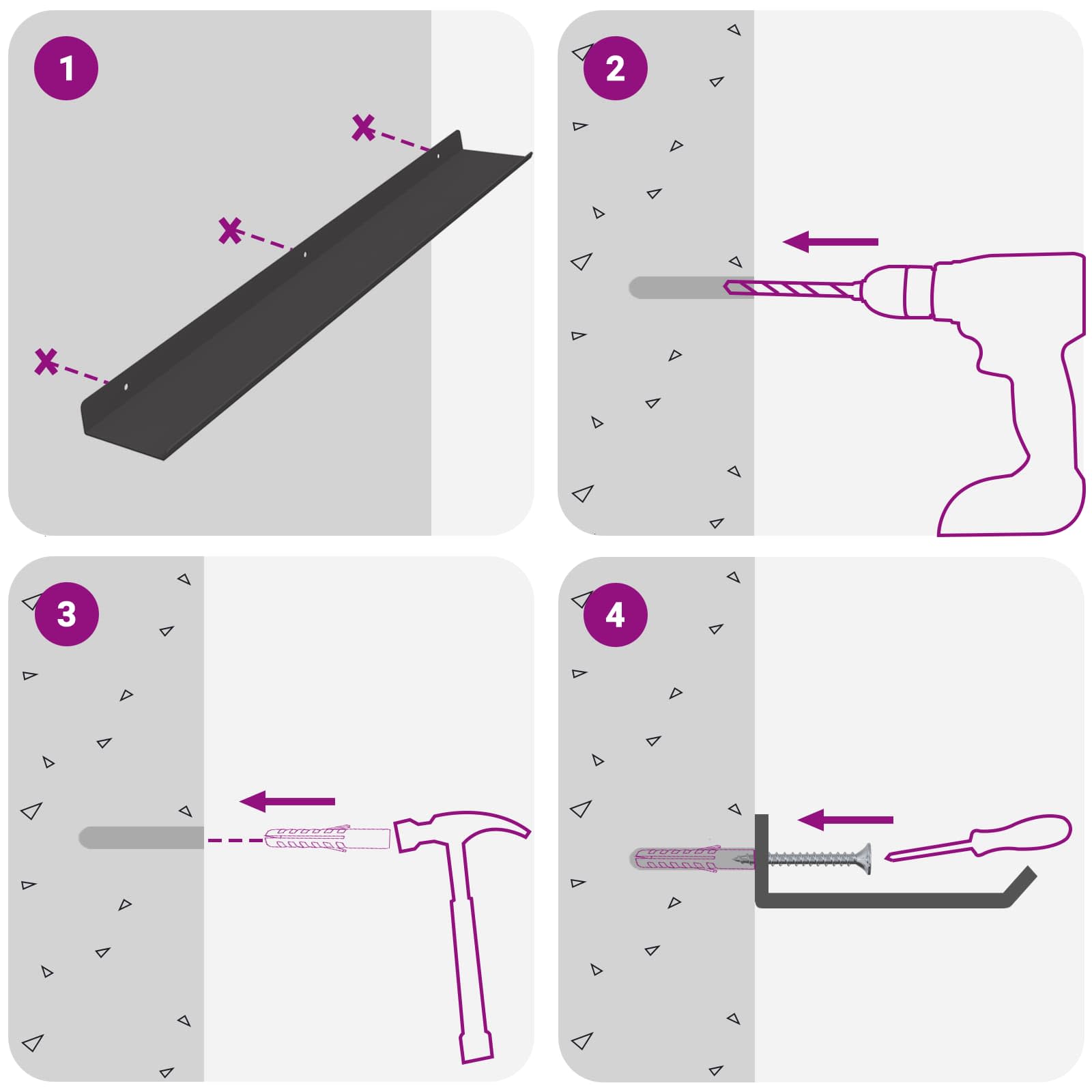 Vegghylle Med Hylle Veggmontert 4 Pcs Svart 60 X 9 X 2,5 Cm