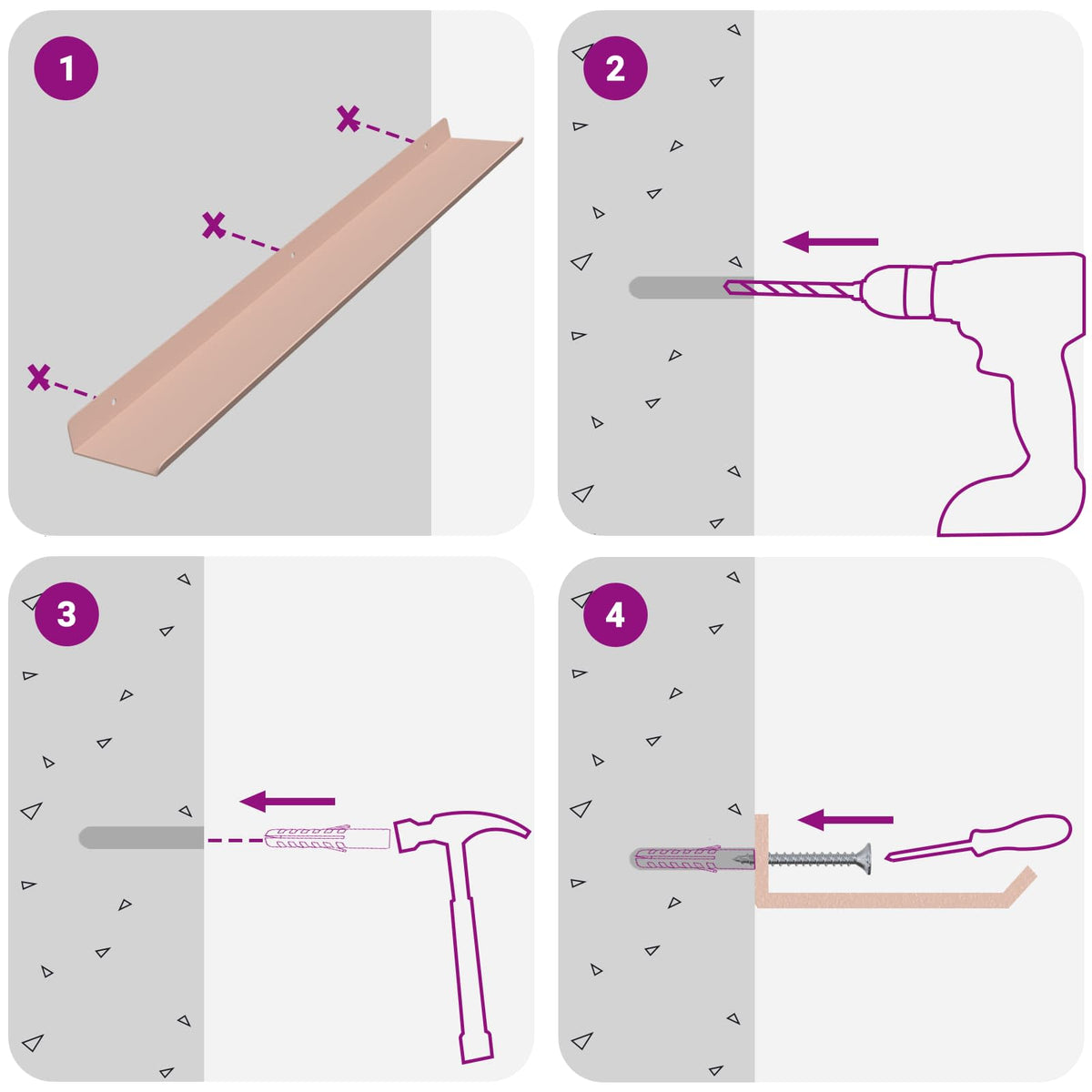 Vegghylle Med Hylle Veggmontert 4 Pcs Rosa 60 X 9 X 2,5 Cm