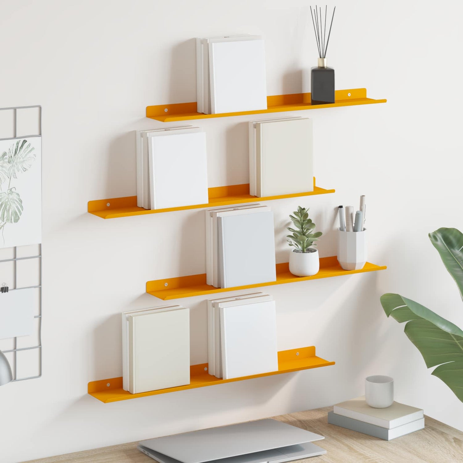 Vegghylle Med Hylle 4 Pcs Sennepsgul 60 X 9 X 2,5 Cm