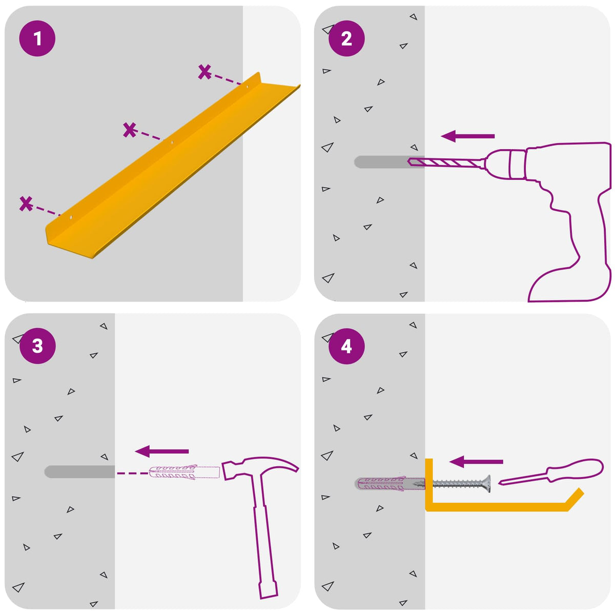 Vegghylle Med Hylle 4 Pcs Sennepsgul 60 X 9 X 2,5 Cm